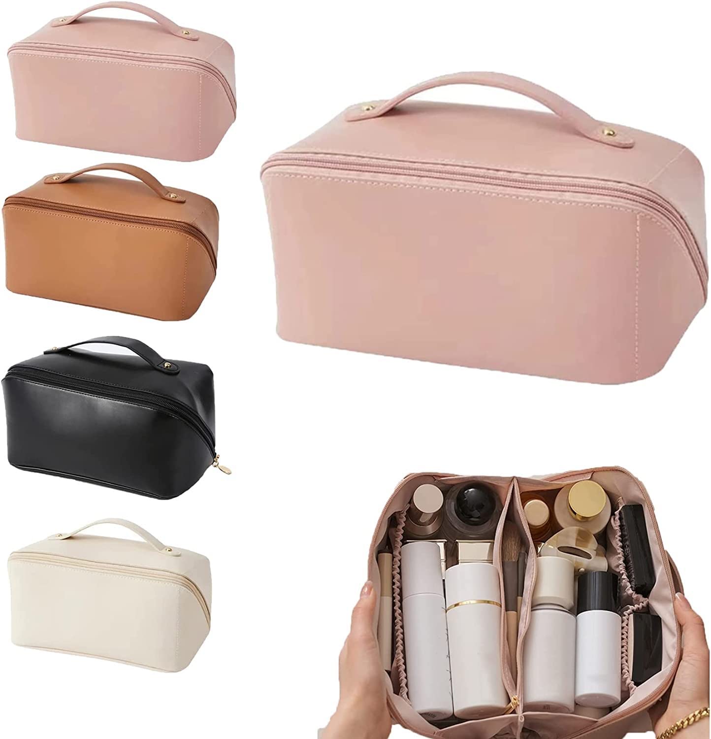 2022 Large Capacity Waterproof Travel Makeup Bag for Women - Portable Cosmetic Organizer with Multiple Pockets for Toiletries, Makeup Brushes & Skincare - Perfect for Vacation, Gym, Business Trips & Daily Use
