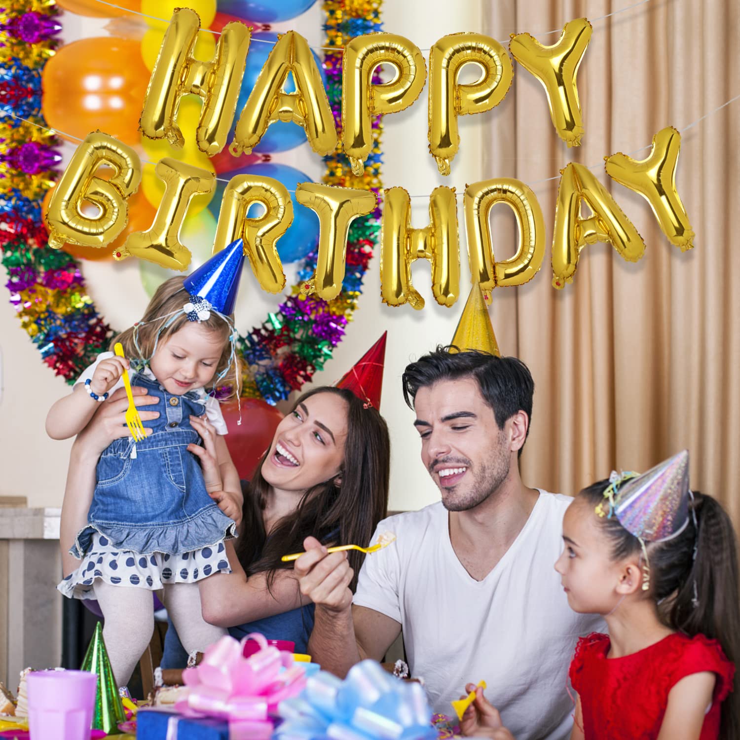 Accevo Gold Happy Birthday Balloons - 16 Inch Mylar Foil Letter Balloons & Banner for Kids, Adults, Boys & Girls - Birthday Party Decorations Supplies - Perfect for Birthday Celebrations, Baby Showers & Anniversary Parties