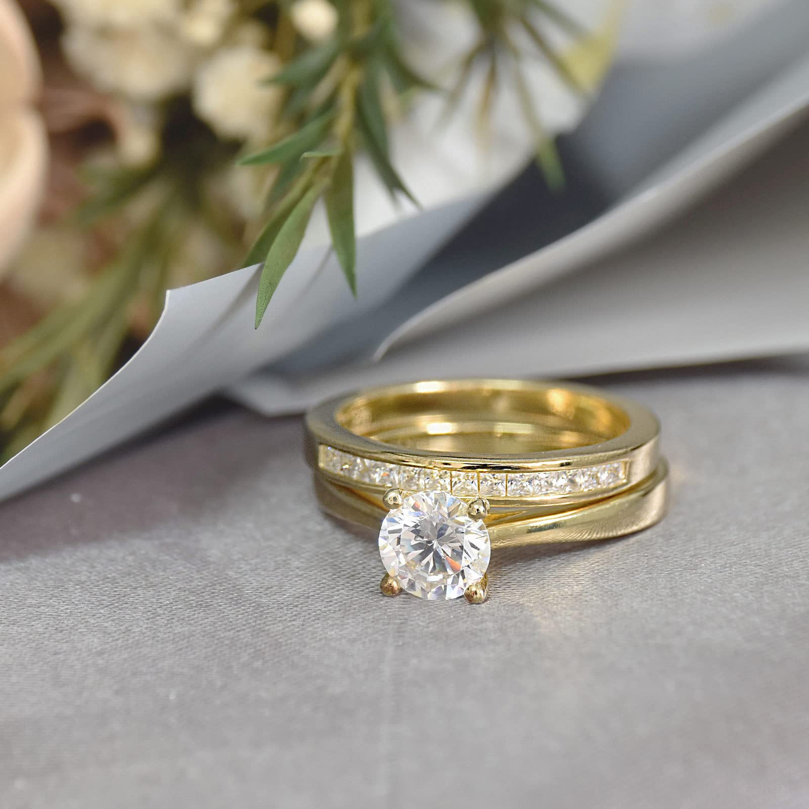 SHELOVES Sterling Silver Engagement Ring & Wedding Band Set with Round CZ Cubic Zirconia, Size 4-13 | Elegant Bridal Jewelry for Proposals, Anniversaries & Special Occasions