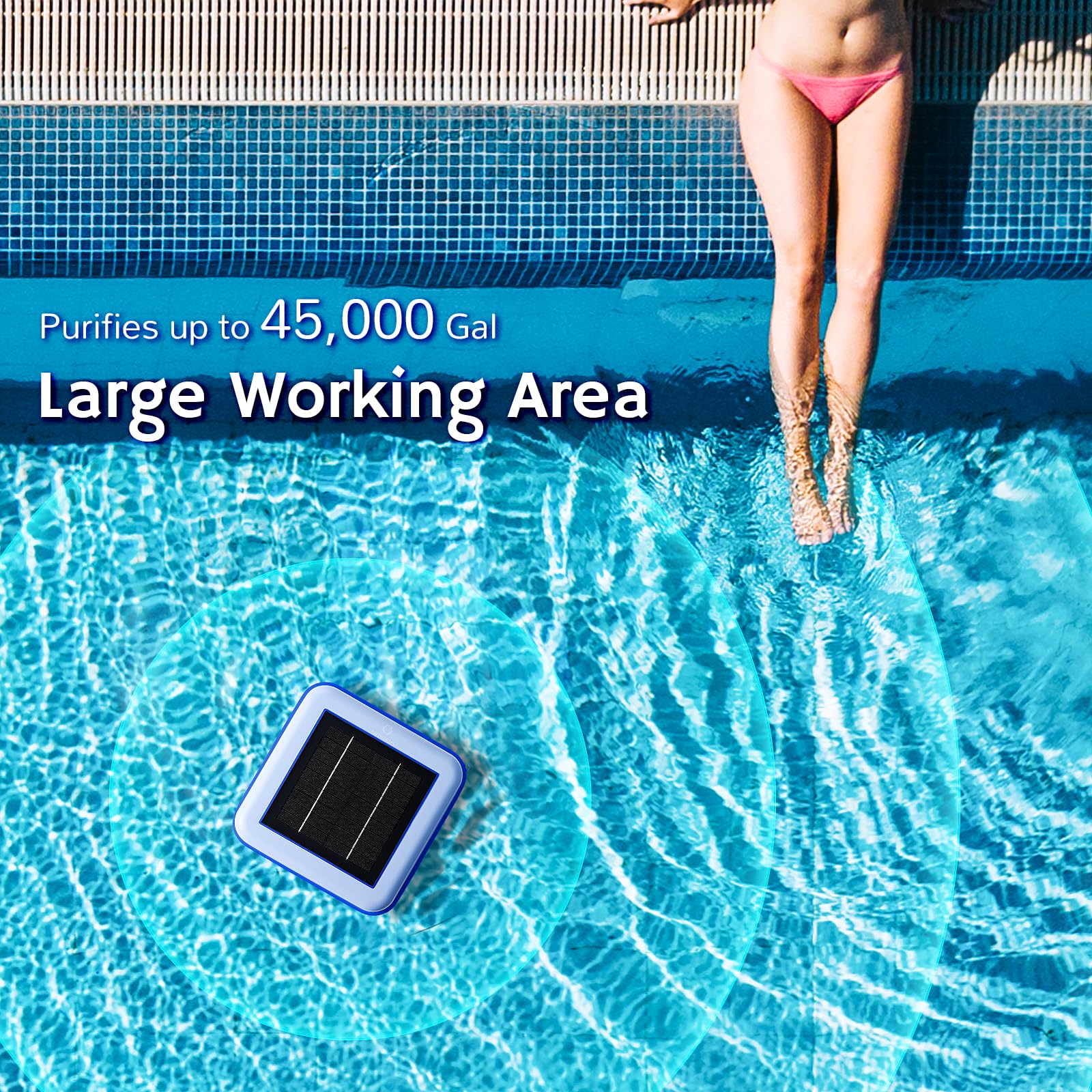 Airthereal C9 Square Solar Pool Ionizer - Chlorine-Free Water Purifier for Crystal Clear Pools, Reduces Chlorine Use by 85%, Purifies Up to 45,000 Gallons | Perfect for Inground & Above Ground Pools, Spas, and Hot Tubs [1-Pack]