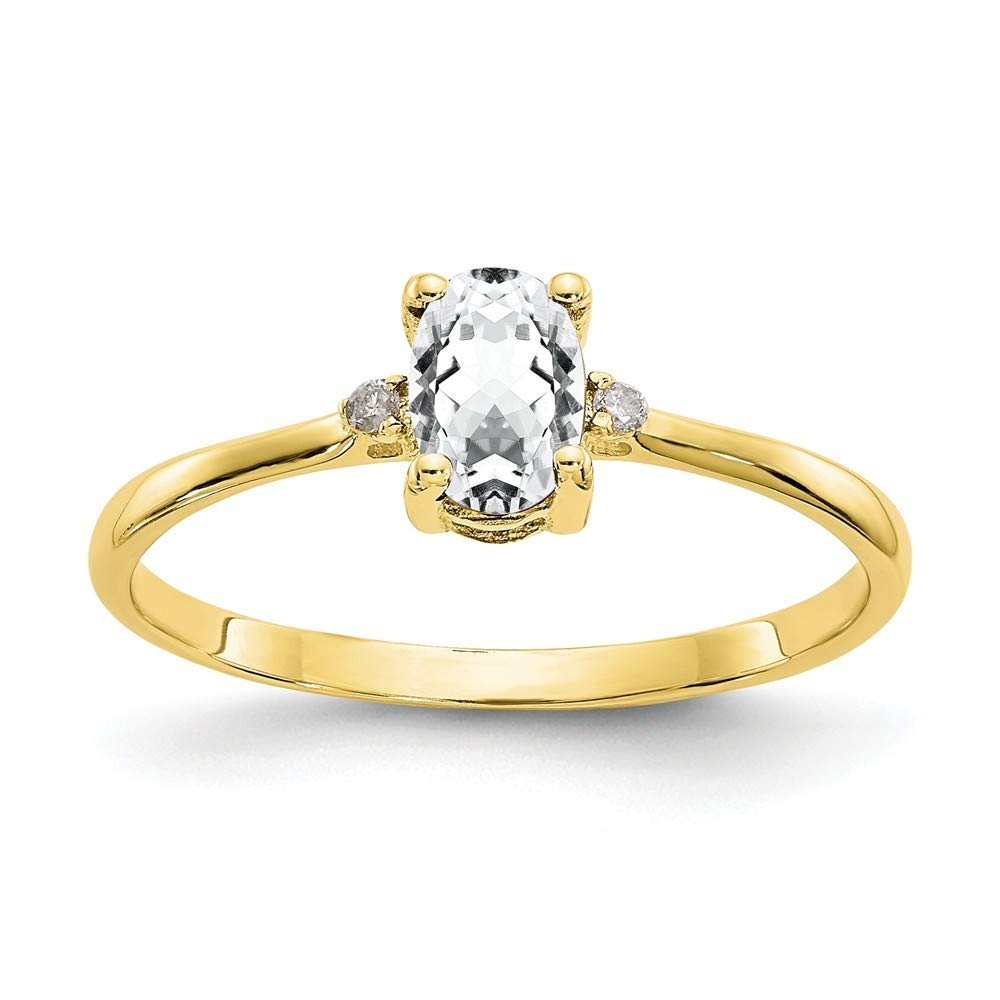 10K Yellow Gold Oval Polished Prong-Set Diamond & White Topaz Ring - Size 6 - Elegant Women's Jewelry Gift for Anniversary, Engagement & Special Occasions