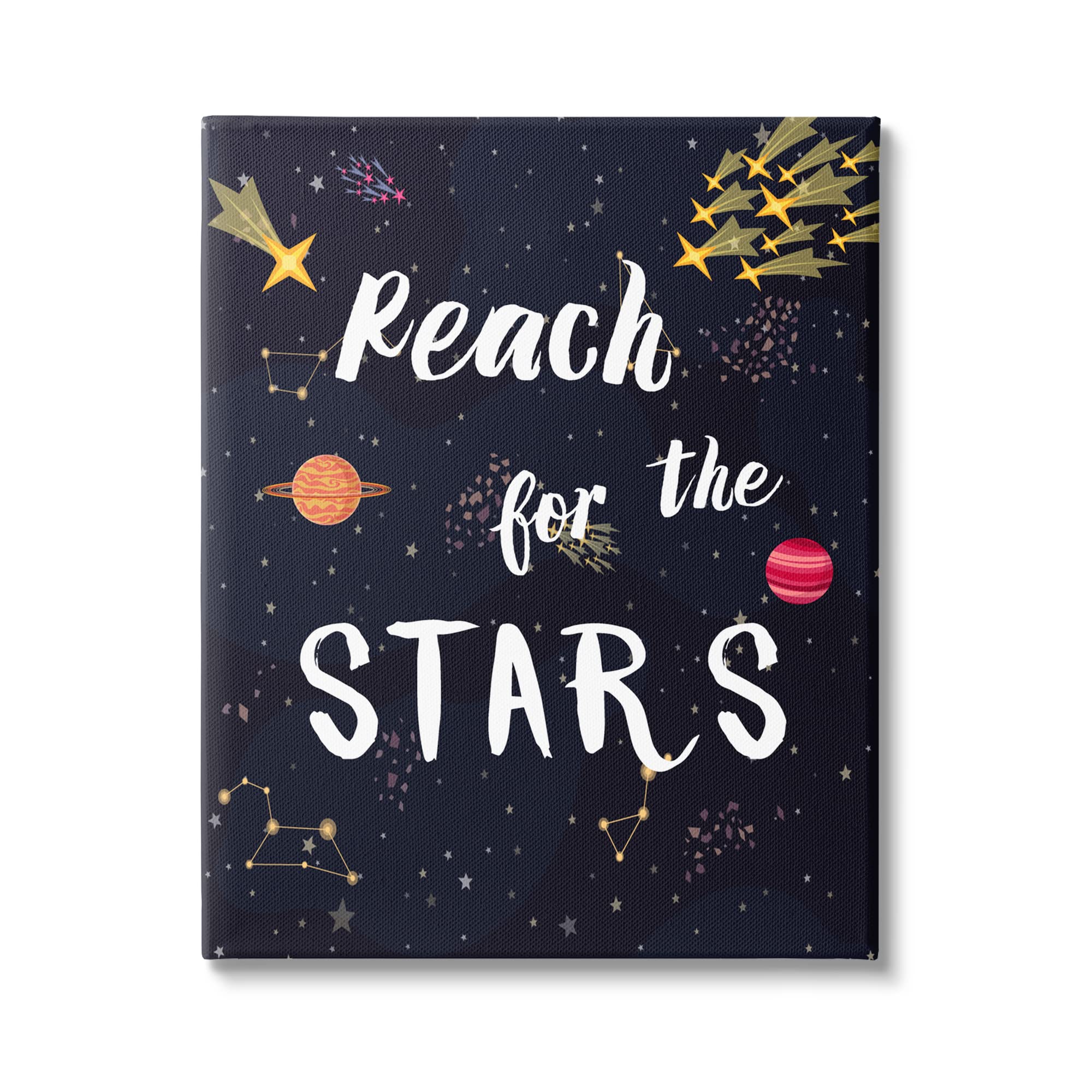 Stupell Industries 'Reach The Stars' Motivational Wall Art - Outer Space Planets Design by Amanda Murray - Perfect for Home Office, Bedroom & Classroom Decor