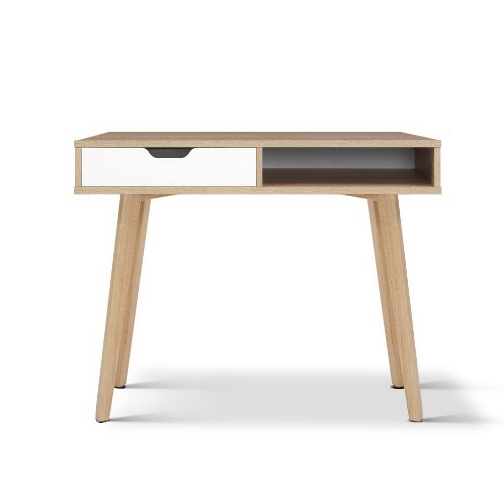 Modern Two-Drawer Wooden Computer Desk for Home Office - Compact Writing Workstation with Storage for Small Spaces