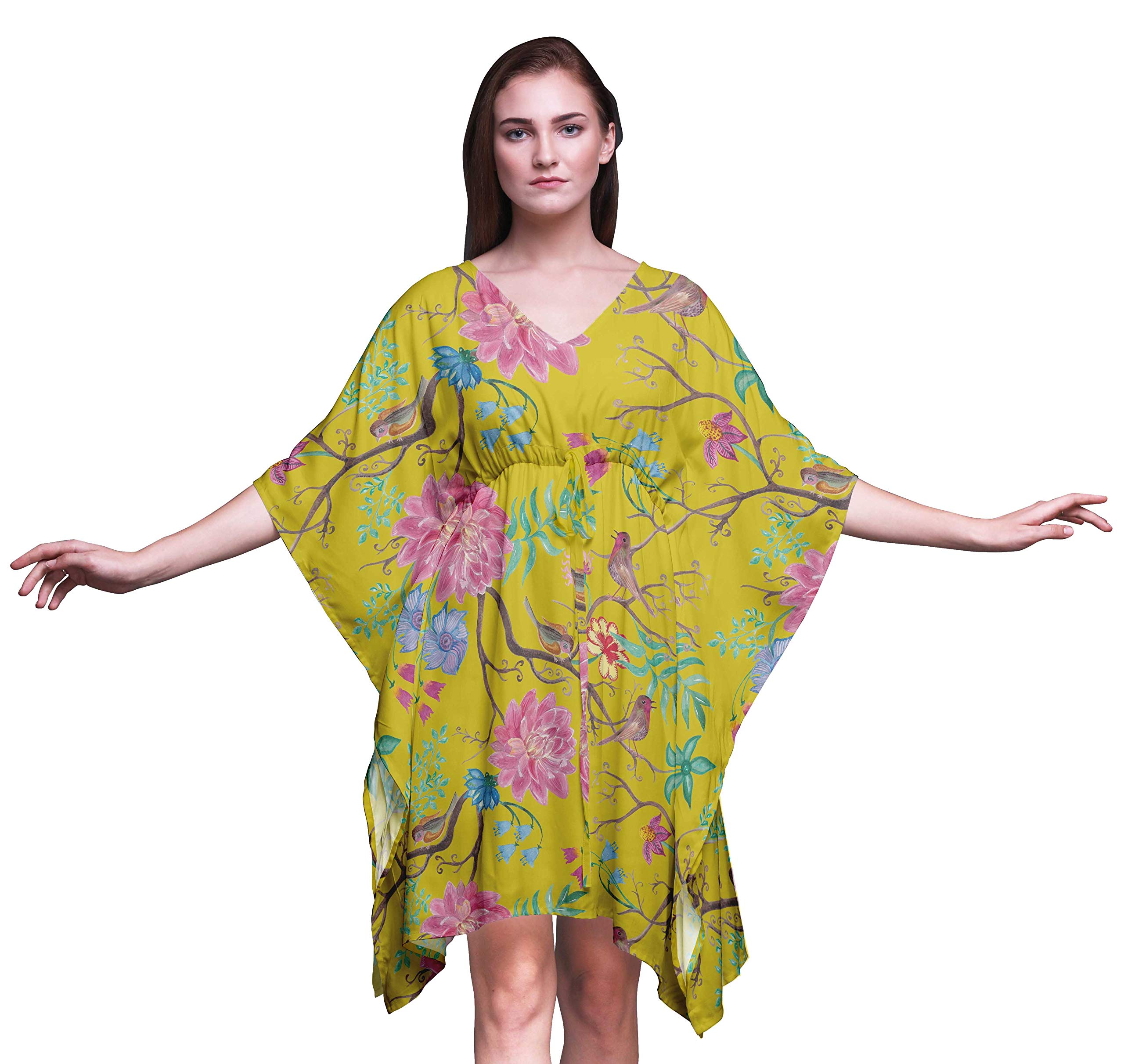 Bimba Women's Short Caftan Midi Dress - Beach Cover Up, Swimwear Dress, Boho Kaftan for Poolside, Vacation & Summer Outfits