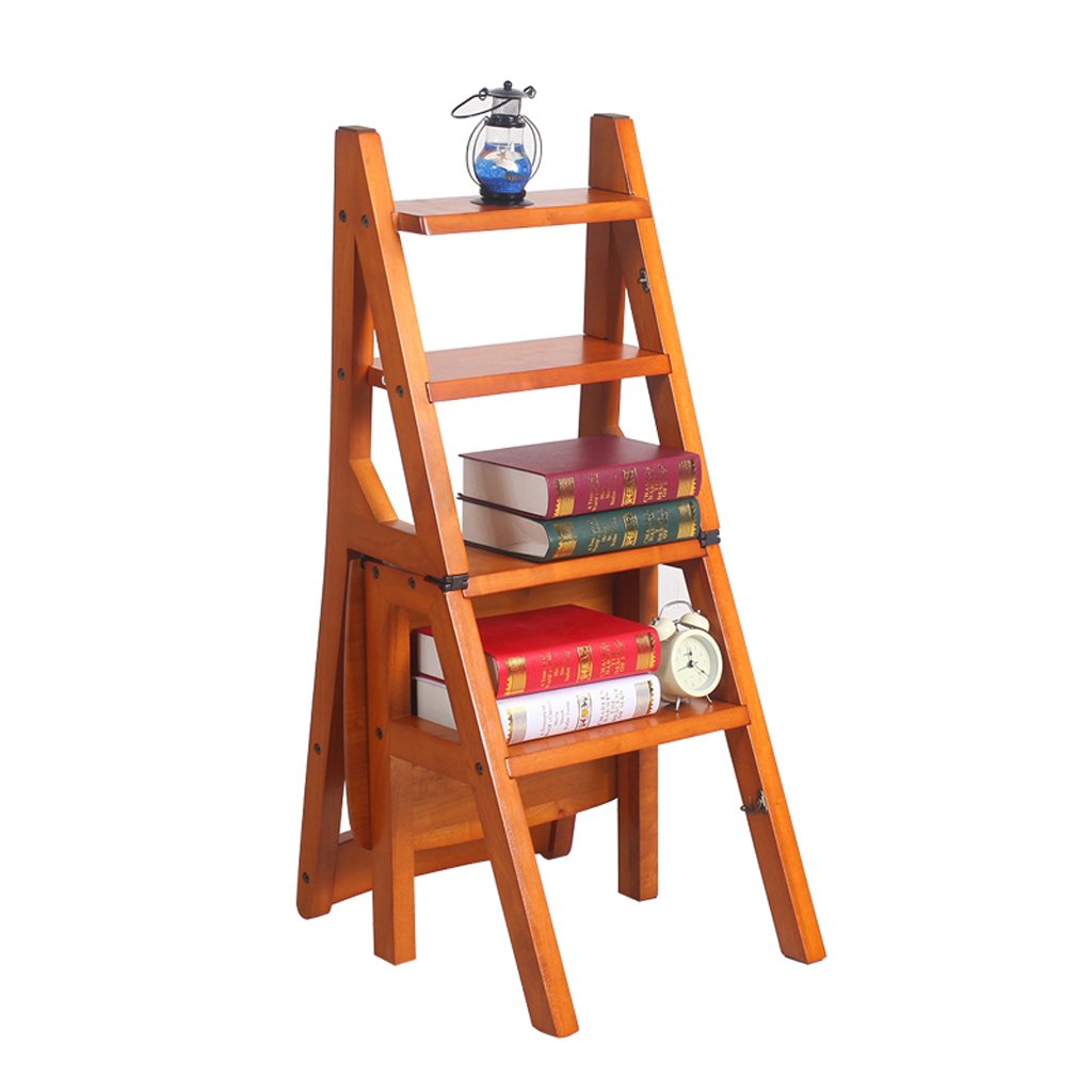 Solid Wood Folding Step Stool - 4 Tier Thickened Dual Use Ladder Shelf & Flower Stand Furniture (Honey Color) - Perfect for Home Decor, Gardening, and Storage Solutions