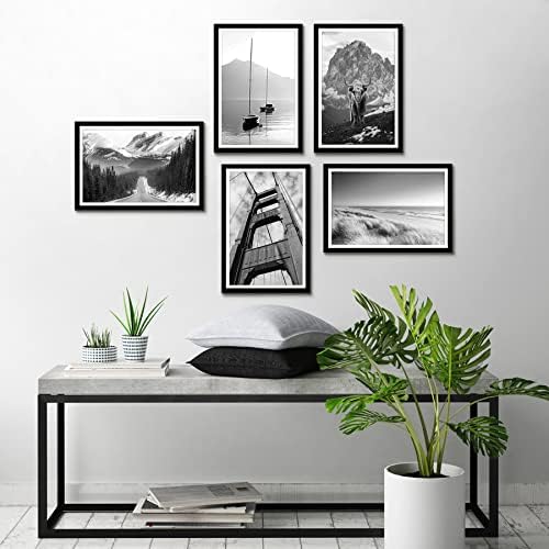 Americanflat 12x18 Poster Frame Set of 5 - Black Gallery Wall Frames with Polished Plexiglass - 11x17 with Mat or 12x18 Without Mat - Galleria Collection - Perfect for Home Decor, Office Display & Art Exhibition