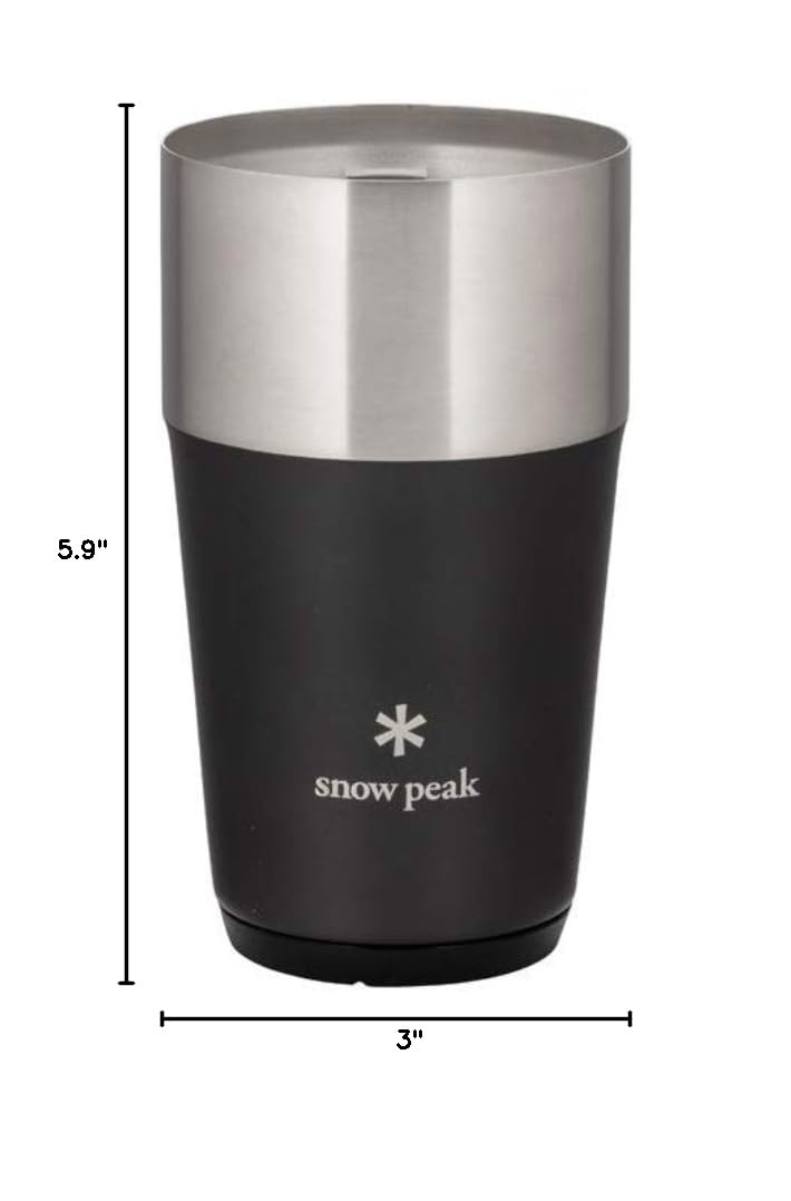 Snow Peak Shimo Tumbler 470ml Insulated Stainless Steel Travel Mug - Black, Leak-Proof, Keeps Drinks Hot/Cold for Hours - Perfect for Camping, Hiking & Outdoor Adventures