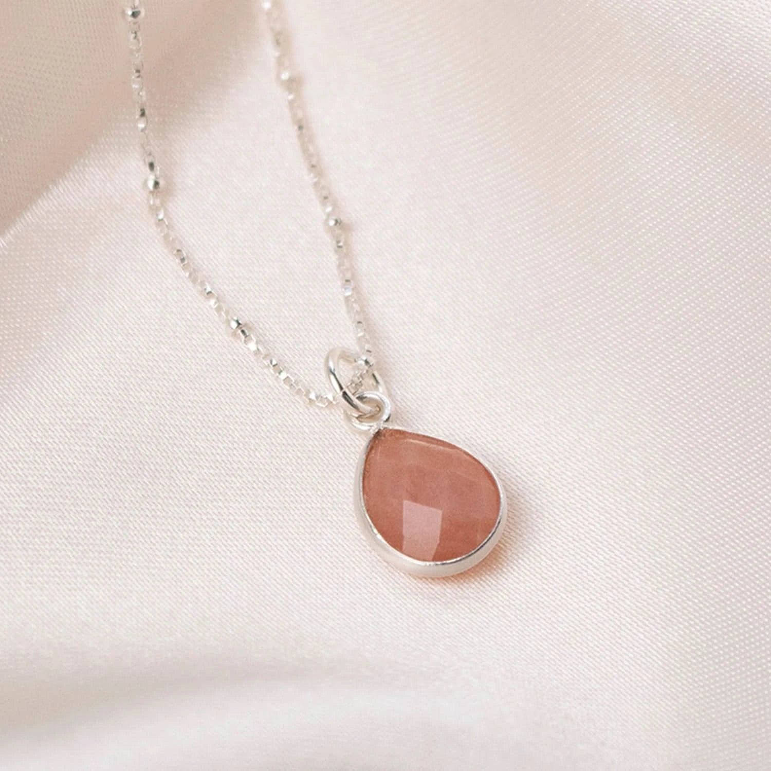 Pink Opal Charm Necklace in Sterling Silver - October Birthstone Jewelry for Women, Gift for Her, Birthday, Anniversary & Everyday Wear