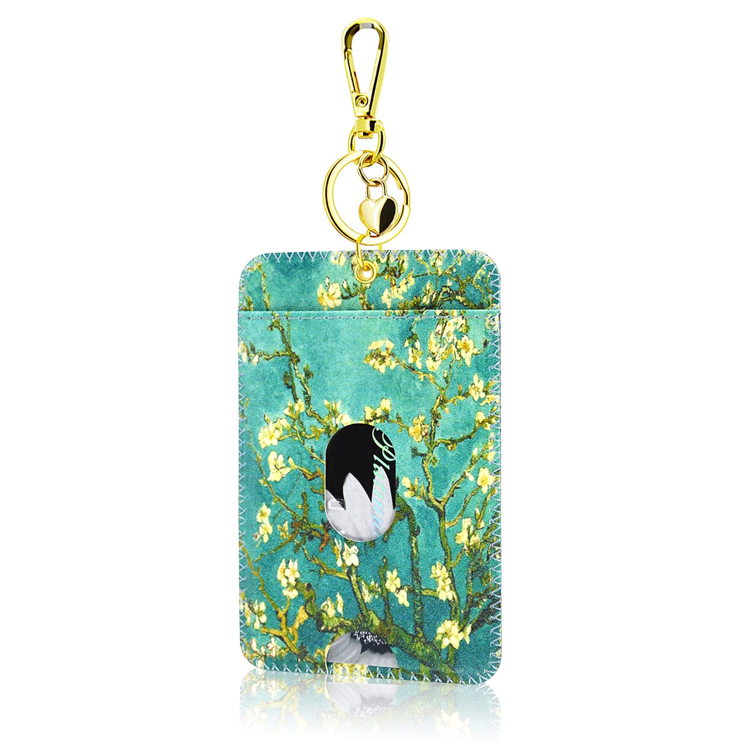 ACdream Vertical Leather ID Badge Holder with Key Ring Clip - Secure Name Card Wallet Case Protector for Nurses, Teachers, School Coaches (Men & Women) - Blossom Design | Perfect for Hospital, School & Office Security Access
