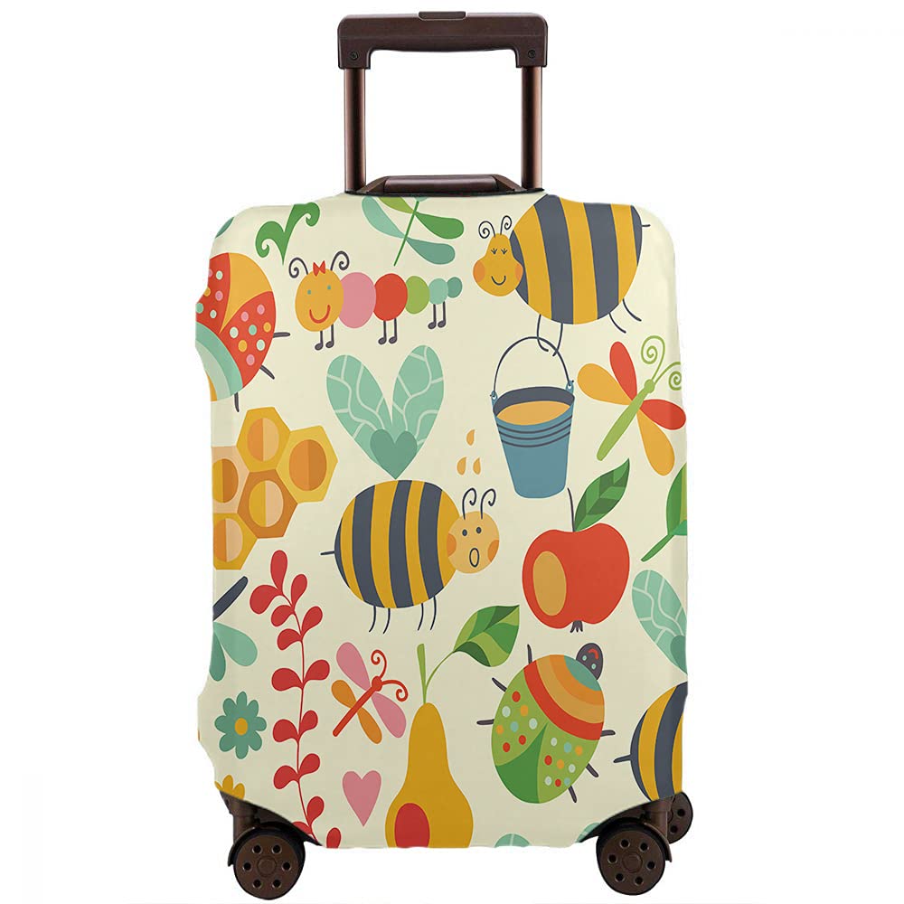 Wondertify Honeycomb Bees Flowers Leaf Butterfly Washable Suitcase Cover - Anti-Scratch Luggage Protector Fits 22-24 Inch - Perfect for Summer Travel & Vacation