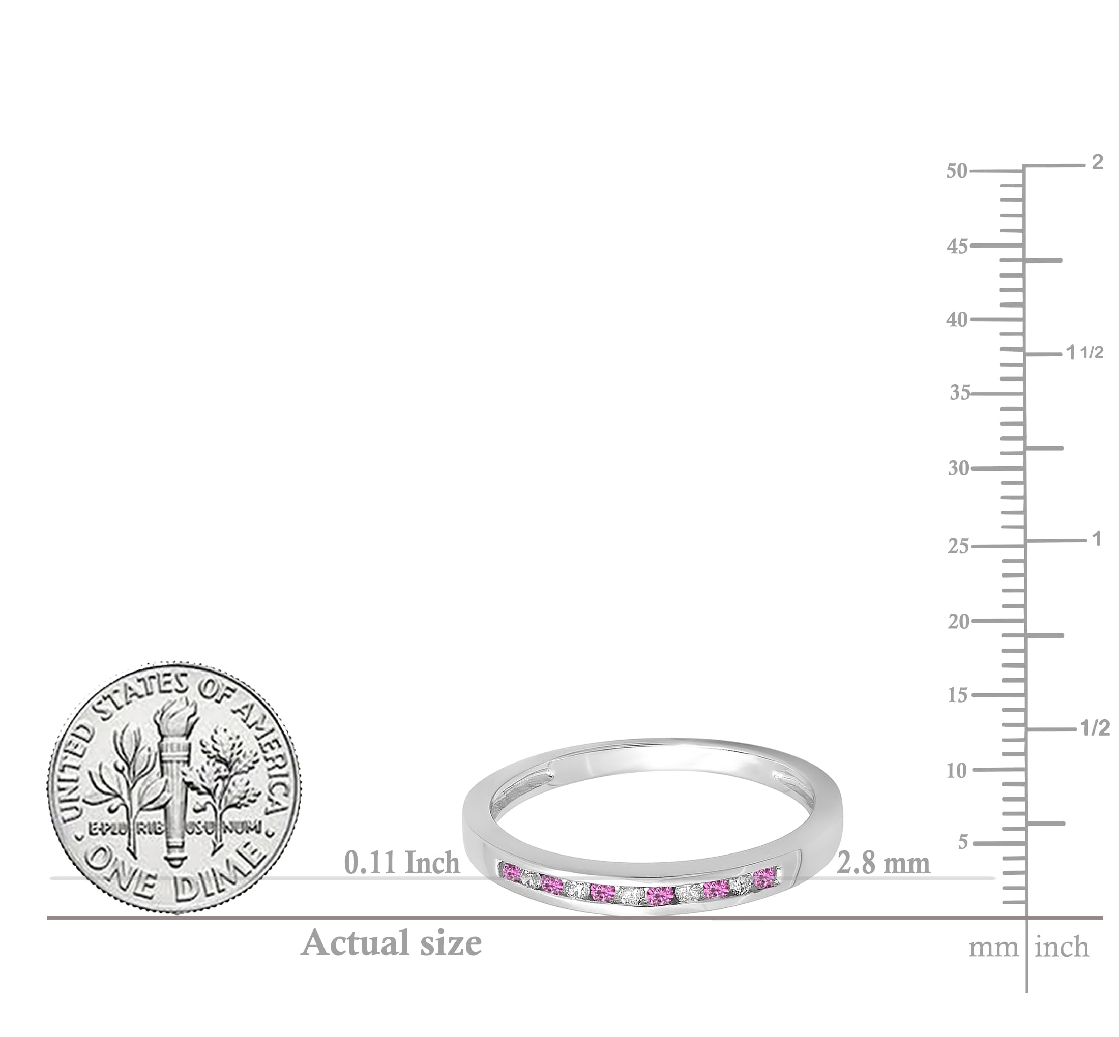 10K Solid Gold Round Pink Sapphire & White Diamond Women's Anniversary Wedding Band Stackable Ring - Perfect for Bridal Jewelry, Engagement Gifts & Special Occasions