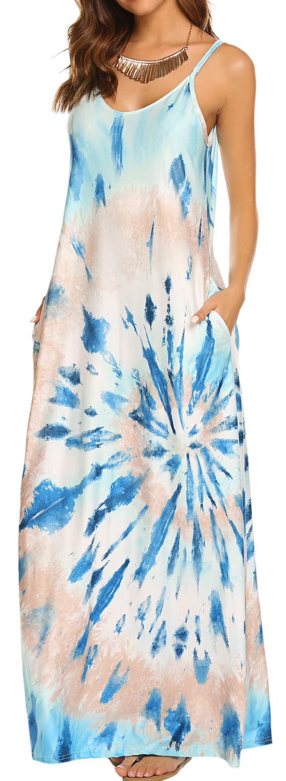 Supnier Women's Bohemian Floral Maxi Dress - V-Neck Sleeveless Summer Dress with Spaghetti Straps & Pockets | Casual Beach Wear, Vacation Outfit, Wedding Guest Dress