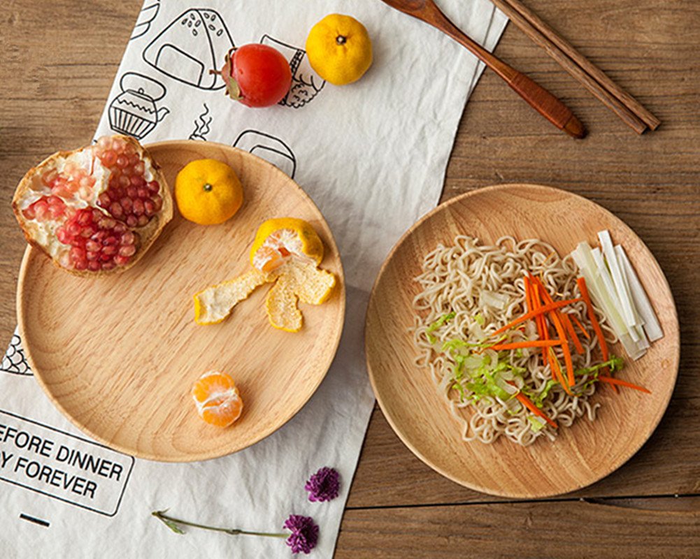 Premium Natural Oak Wood Round Plates Set of 2 - Handcrafted Wooden Serving Trays for Charcuterie, Cheese, Desserts - Perfect for Dinner Parties, Weddings & Home Decor