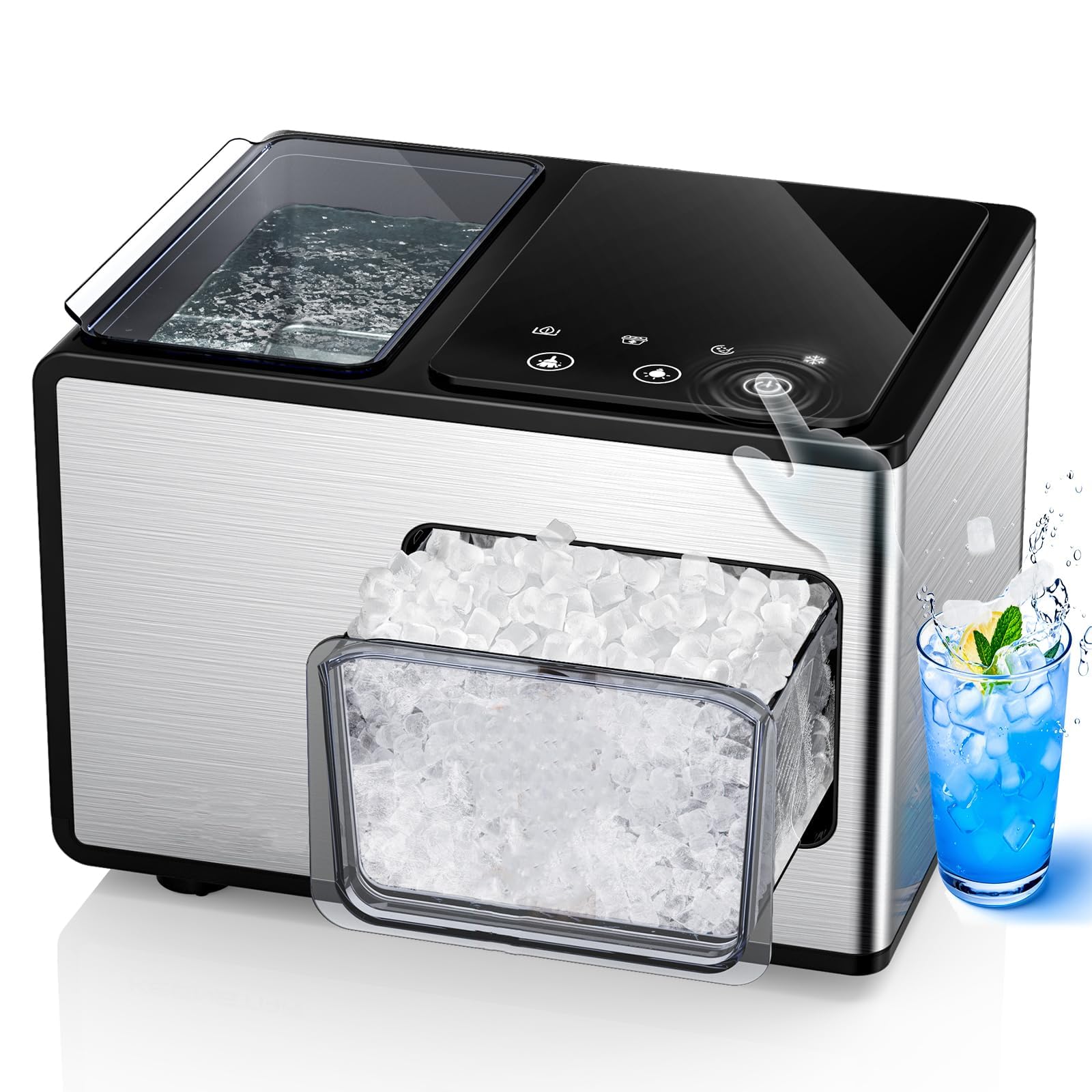 40lbs/24H Countertop Nugget Ice Maker with Soft Chewable Pebble Ice - Self-Cleaning Sonic Ice Machine in Stainless Steel with Touch Screen - Compact Design for Home, Office, Bar & Party Use - Perfect for Cocktails, Beverages & Entertainment (Silver)