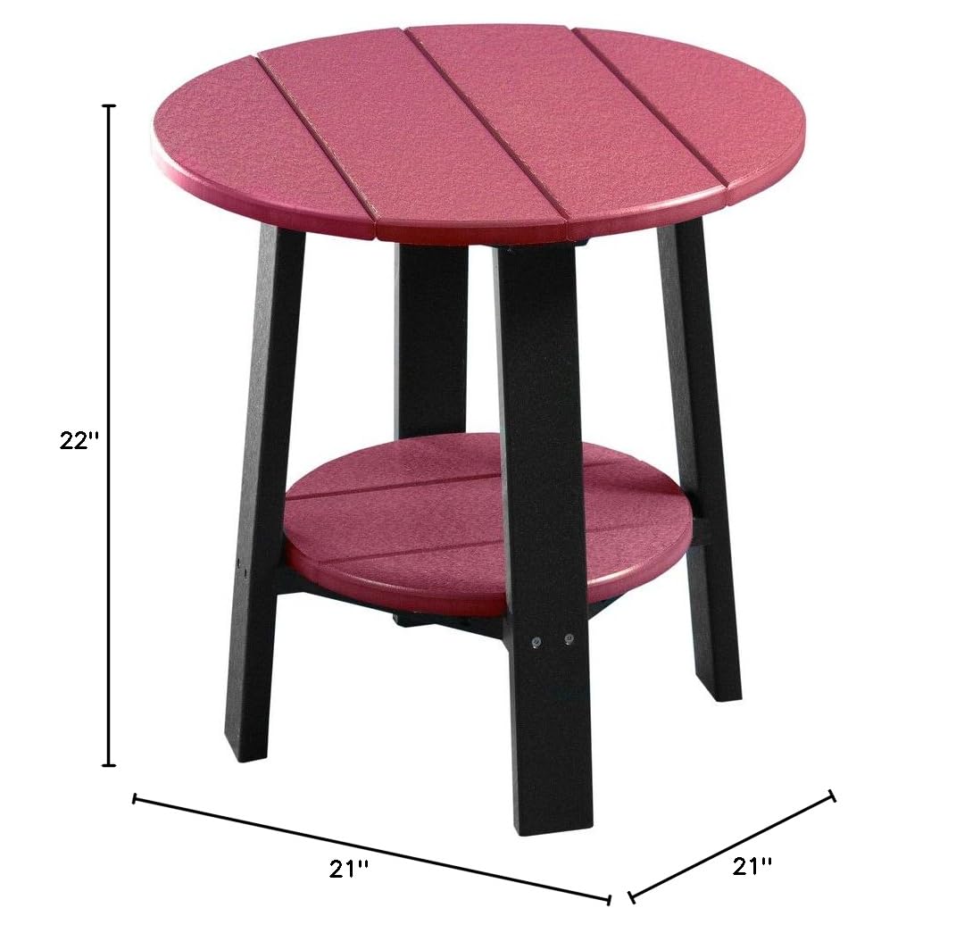 Premium Poly Lumber Deluxe End Table - Cherrywood & Black Finish - Outdoor Patio Furniture - Perfect for Garden, Deck, and Poolside Use