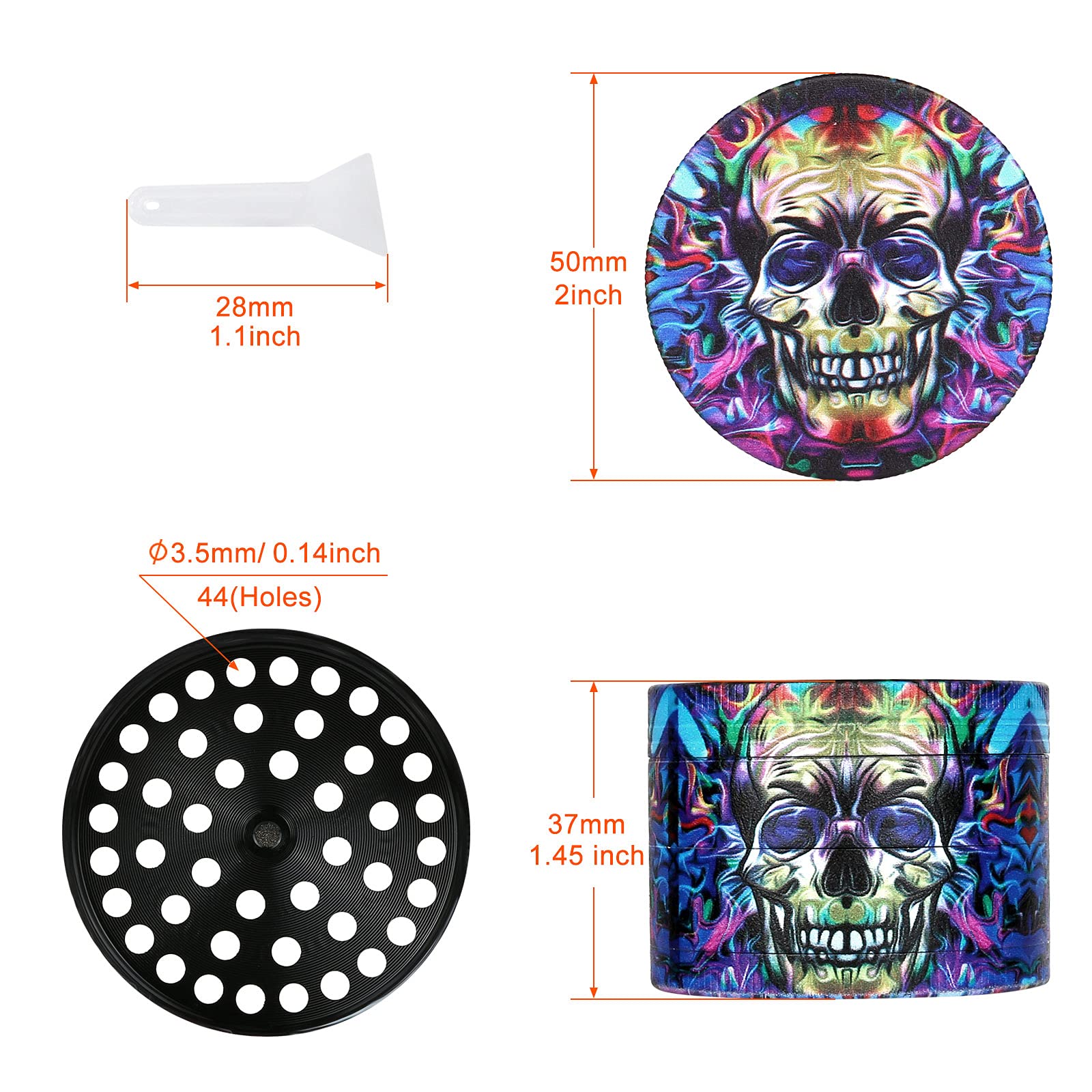LIHAO 2 Inch 4 Layer Zinc Alloy Herb Grinder with Blue Skull Design - Perfect for Halloween Decor, Day of The Dead Party Supplies & Smoking Accessories