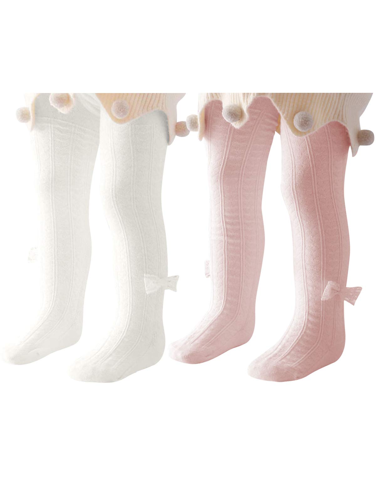 **Azue Baby Girls Cable Knit Tights - Soft Seamless Toddler Leggings with Bowknot - Newborn Infant Stockings for Winter, Playdates & Photo Shoots**