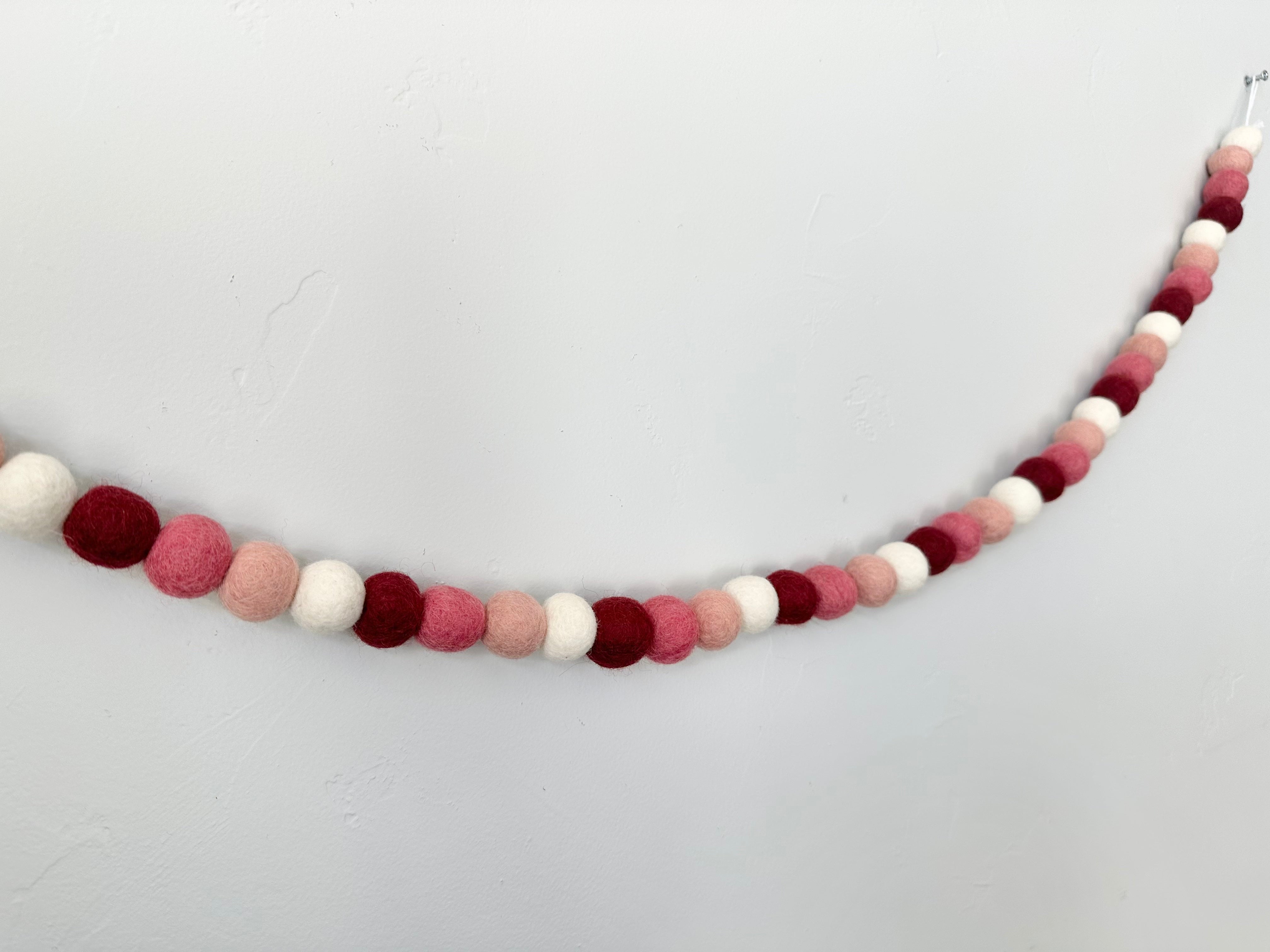 Dark Pink Ombre Felt Ball Garland - Handmade Wool Decor for Nursery, Wedding & Party Backdrop - Perfect for Baby Shower, Birthday & Home Decoration