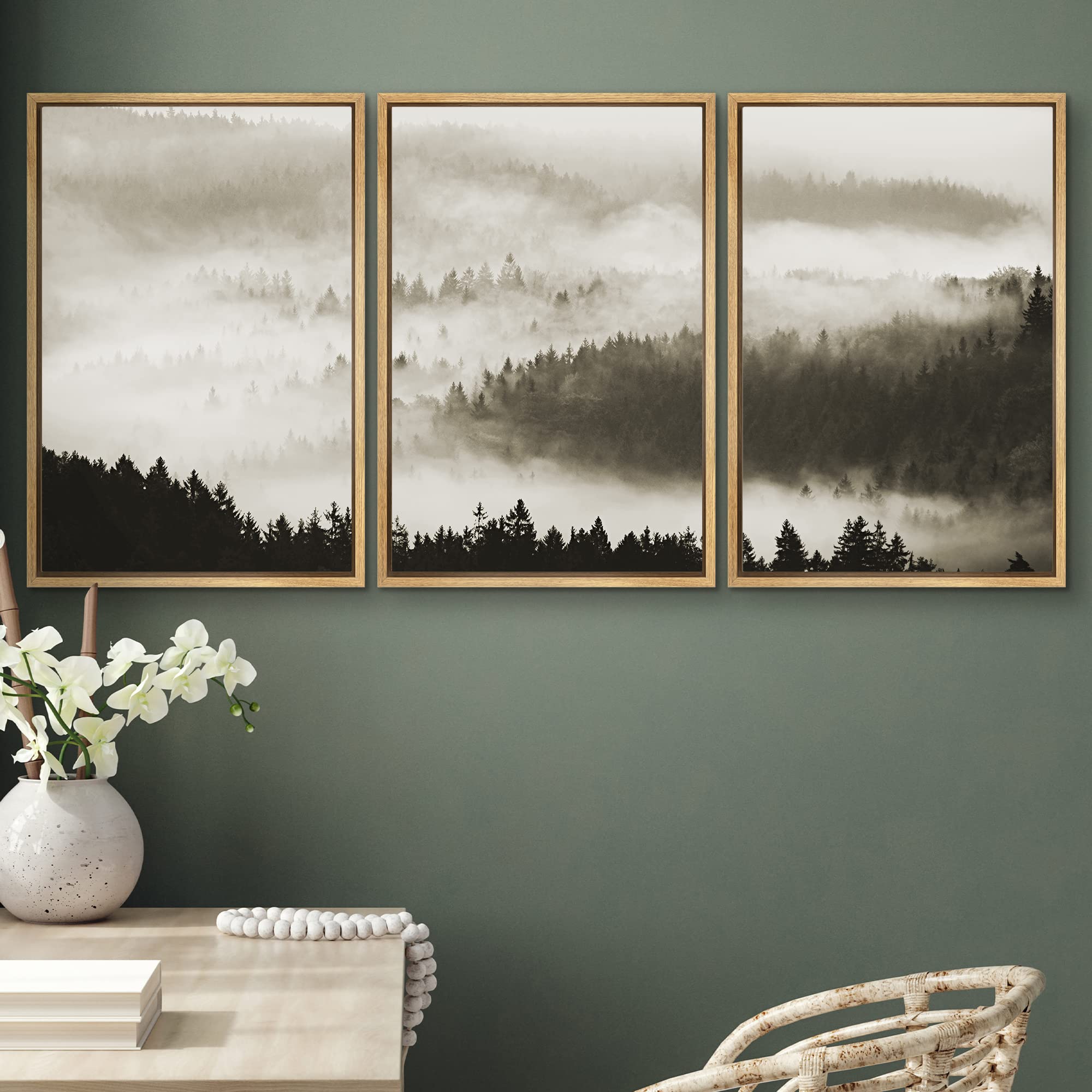 Framed Canvas Wall Art - Woodland Nursery Decor Set with Aerial Forest Landscape, Rustic Mountain Nature Print for Living Room, Bedroom, Office - 16x24 Inch Modern Home Decor | Perfect for Nursery, Farmhouse & Boho Interior Design