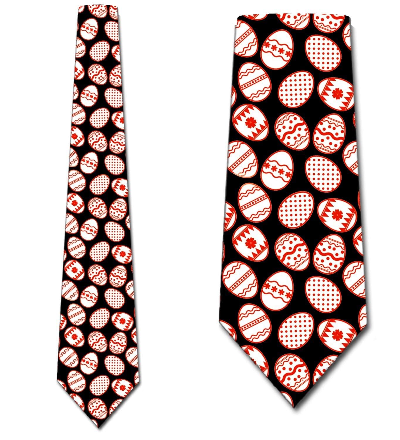 Three Rooker Easter Egg Tie for Men - Festive Red Egg Pattern Necktie for Easter Celebrations, Office Parties & Holiday Events