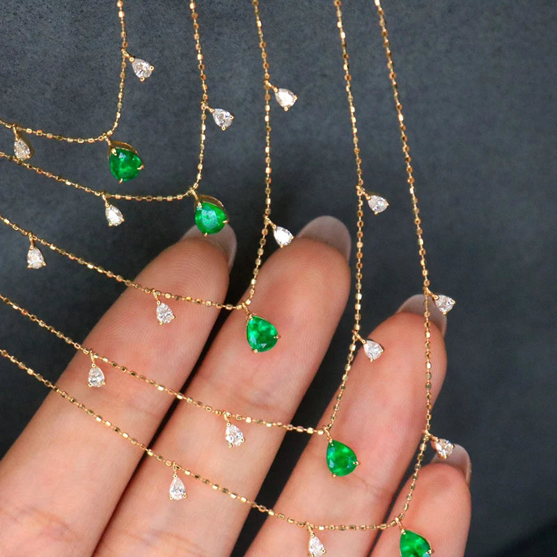 18K Yellow Gold Real Natural Emerald and Diamond Pendant Necklace for Women | Elegant Jewelry Gift for Birthday, Anniversary & Special Occasions