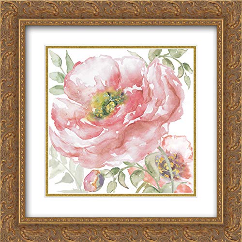 TRE Sorelle Studios 15x15 Inch Gold Ornate Framed Double Matted Museum Quality Art Print - Poppy Romance Floral Wall Decor - Perfect for Living Room, Bedroom & Office Decoration