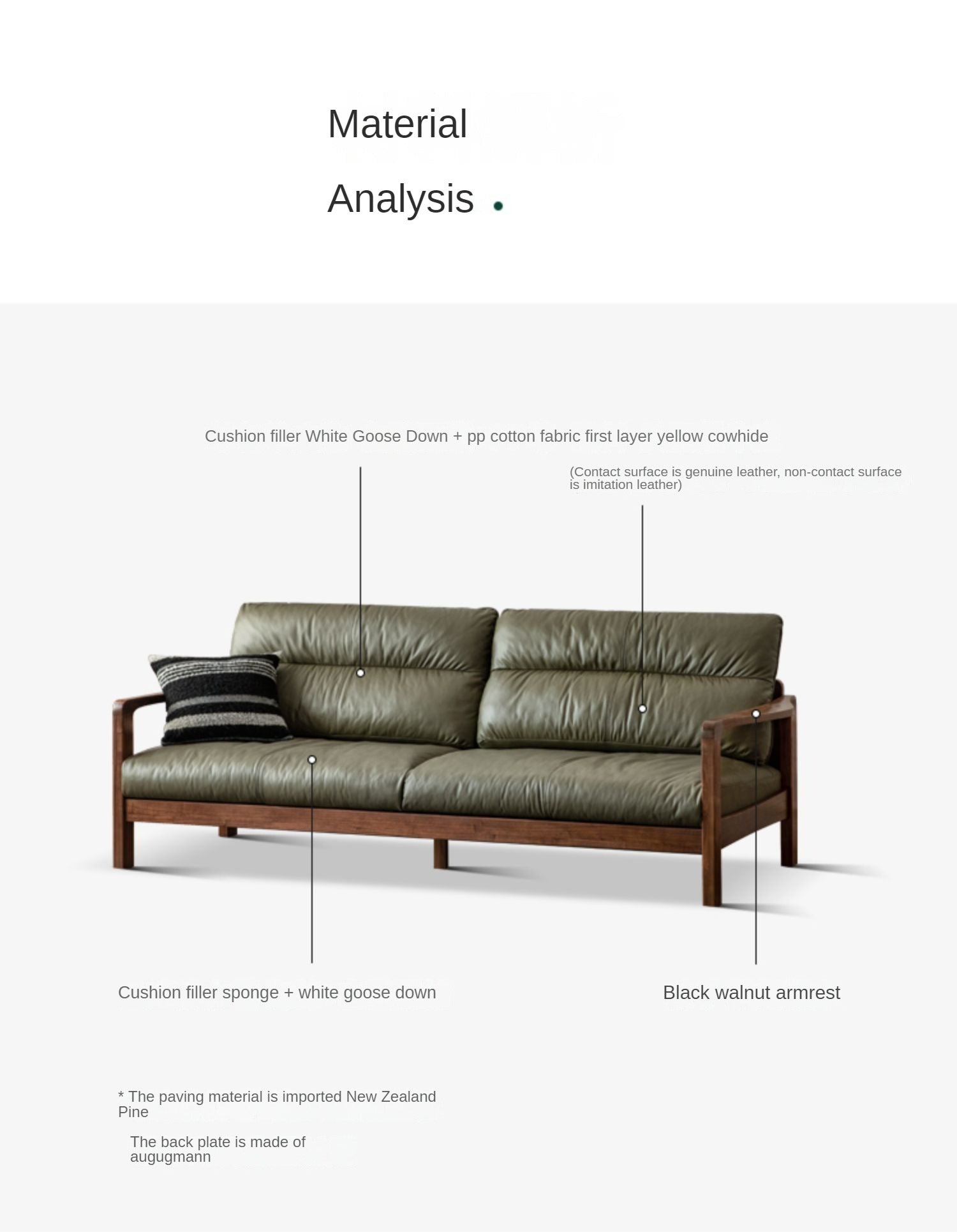 Premium Black Walnut Solid Wood Leather Sofa - Modern Luxury Living Room Furniture for Home & Office (Perfect for Lounging, Entertaining & Relaxing)