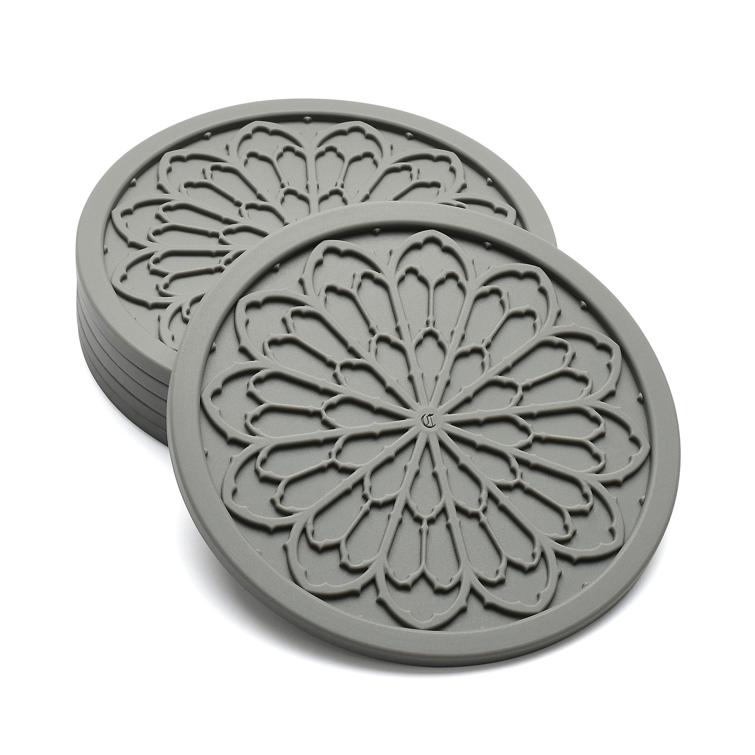 6-Pack Gray Silicone Drink Coasters - 4 Inch Non-Slip Coasters for Coffee, Wine & Beer - Aesthetic Kitchen Decor & Goth Room Accessories by COASTERFIELD - Perfect for Dining Tables, Coffee Bars & Home Decor