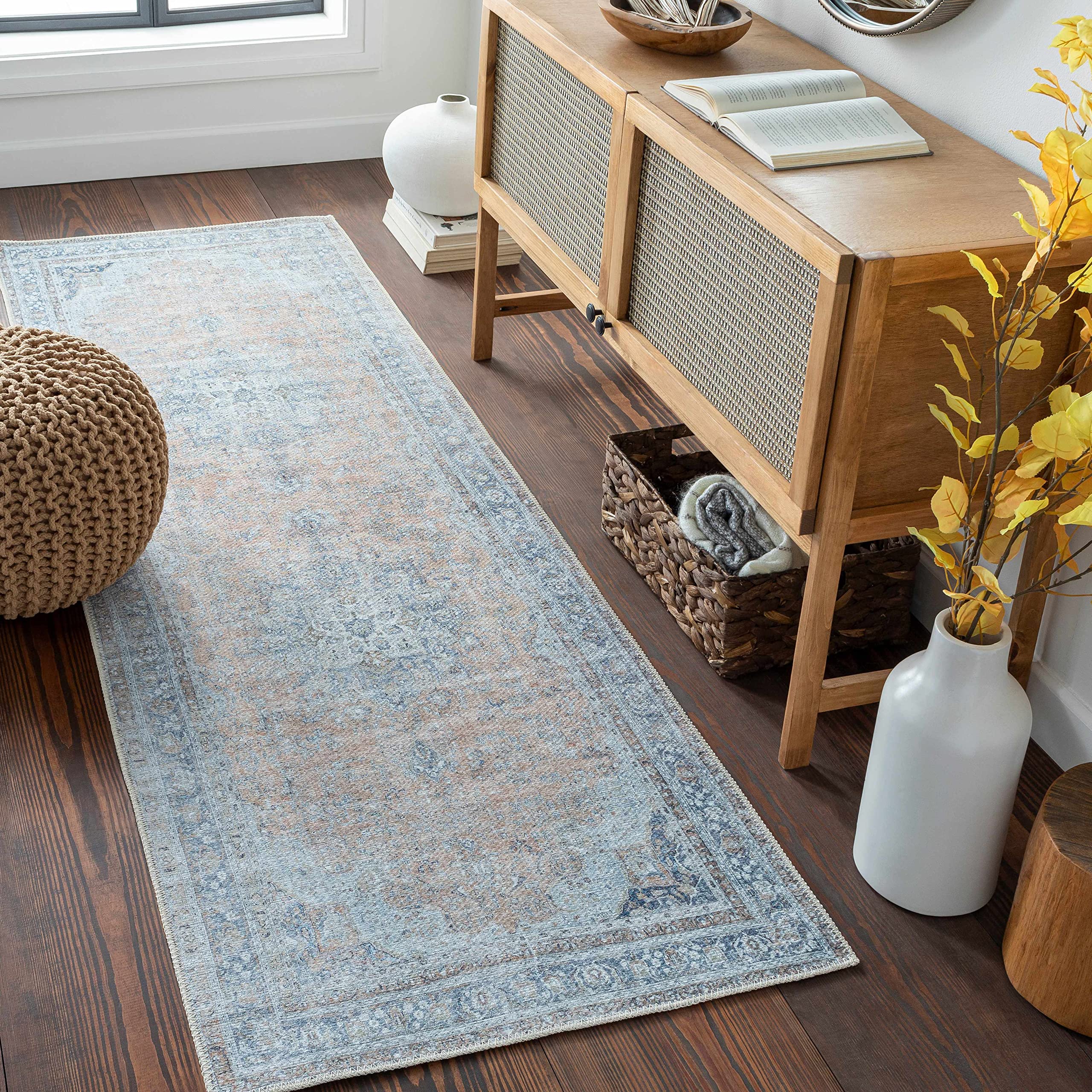 Hauteloom Mianay Washable Area Rug for Living Room & Bedroom - Soft, Durable, Stain Resistant - Beige, Blue, Gray - 5'3