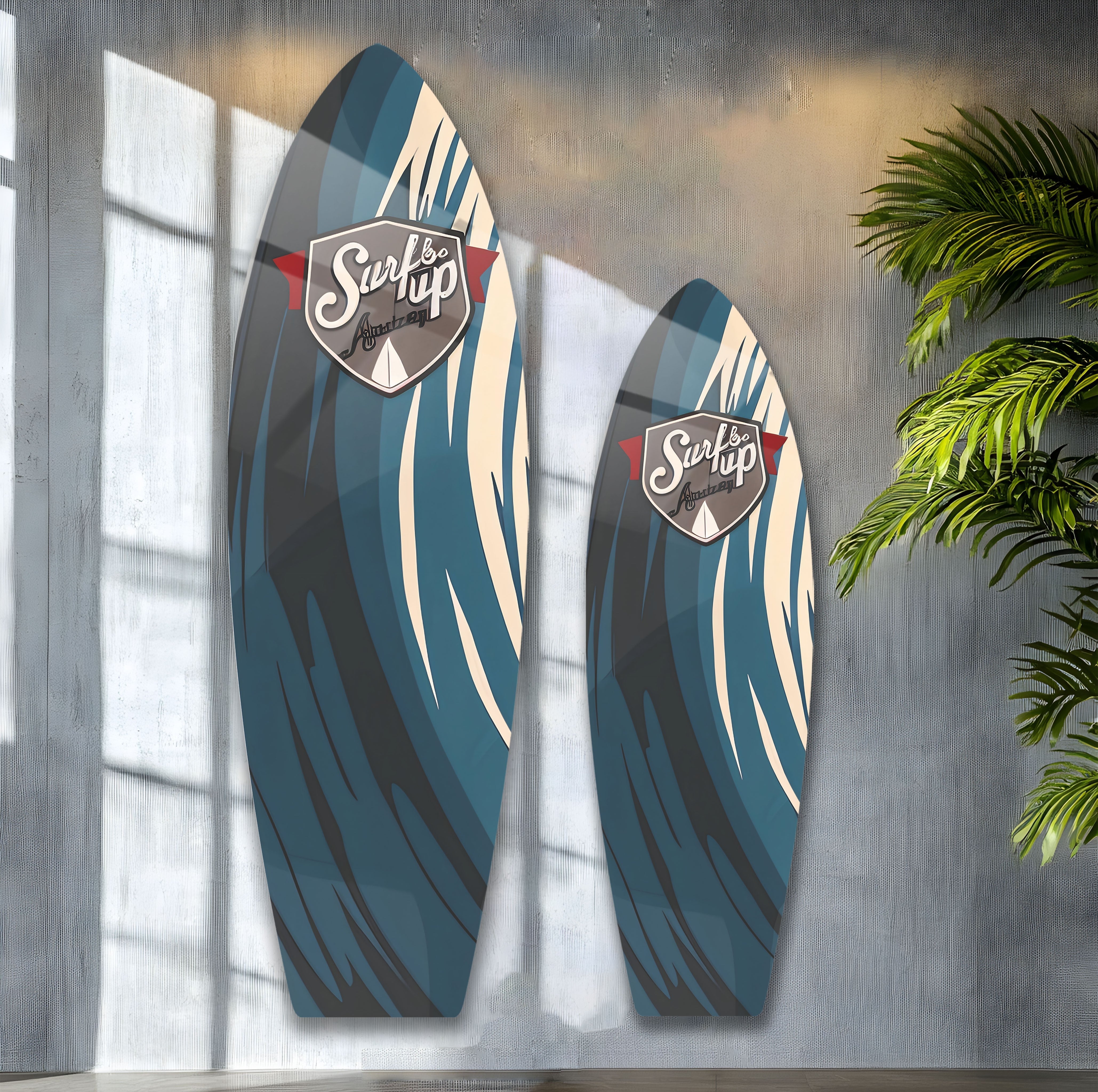 Blue Abstract Surfboard Wall Art - Coastal Beach Decor for Living Room, Bedroom & Office - Perfect Surfing Theme Home Decoration