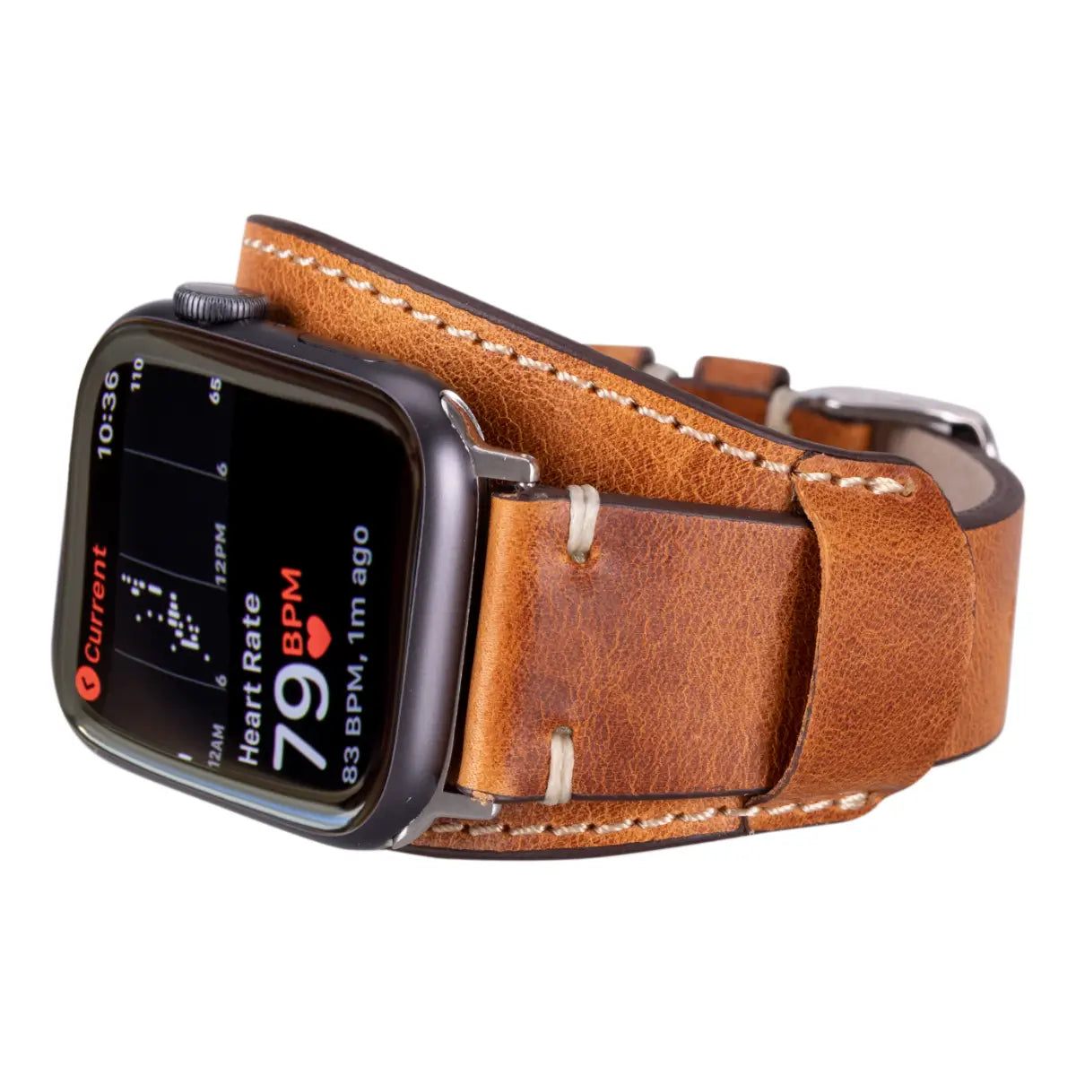 Premium Camel Brown Genuine Leather Cuff Strap for Apple Watch Series 9/8/7/SE - Adjustable Luxury Replacement Band for Work, Gym & Everyday Wear