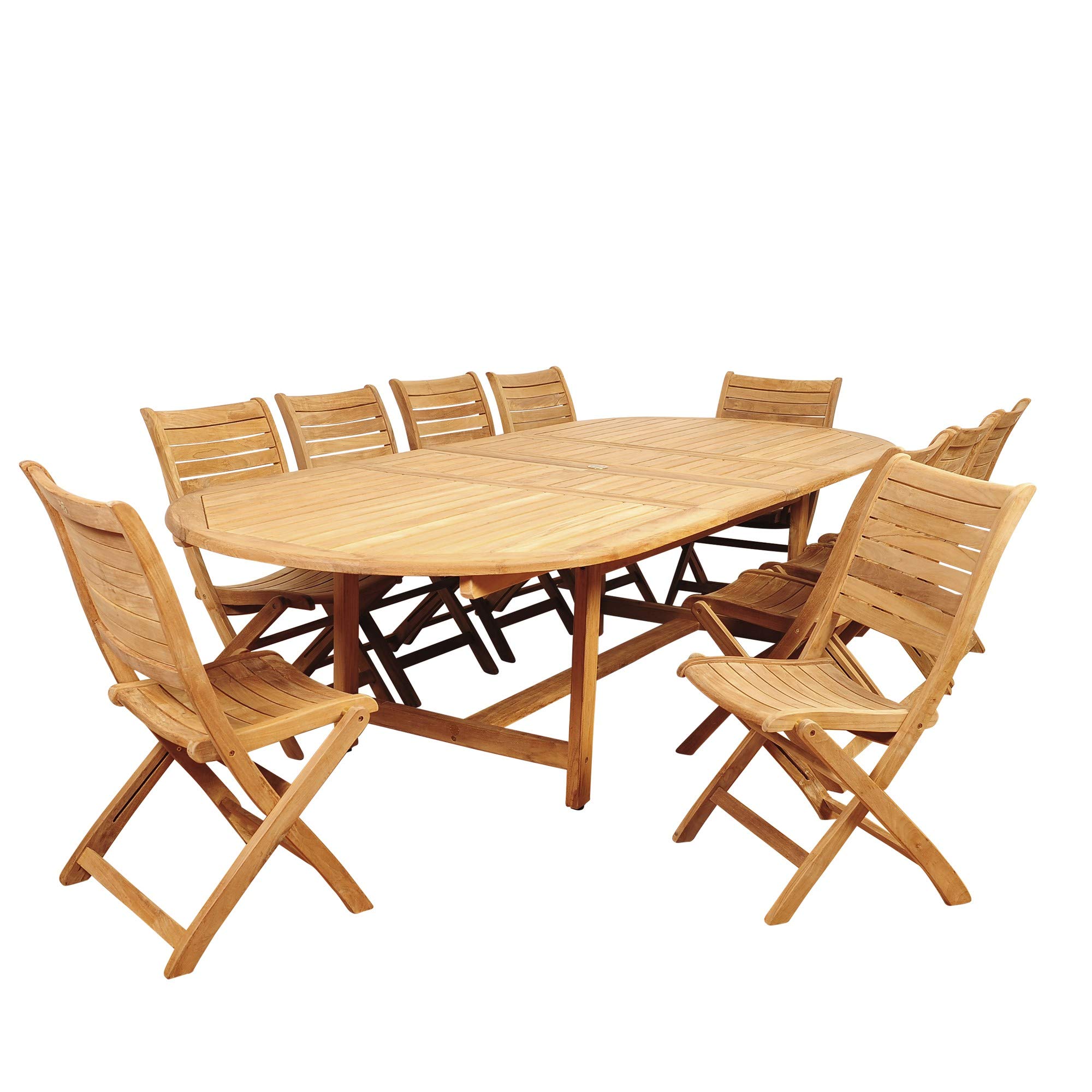 11-Piece Brown Savona Teak Oval Double Extendable Outdoor Patio Dining Set 118