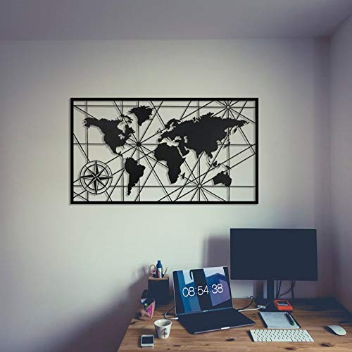 BAUPOR 3D World Map Metal Wall Art Decor - Modern Home Office Bedroom Living Room & Outdoor Wall Decor - Perfect for Travel Lovers & Geography Enthusiasts