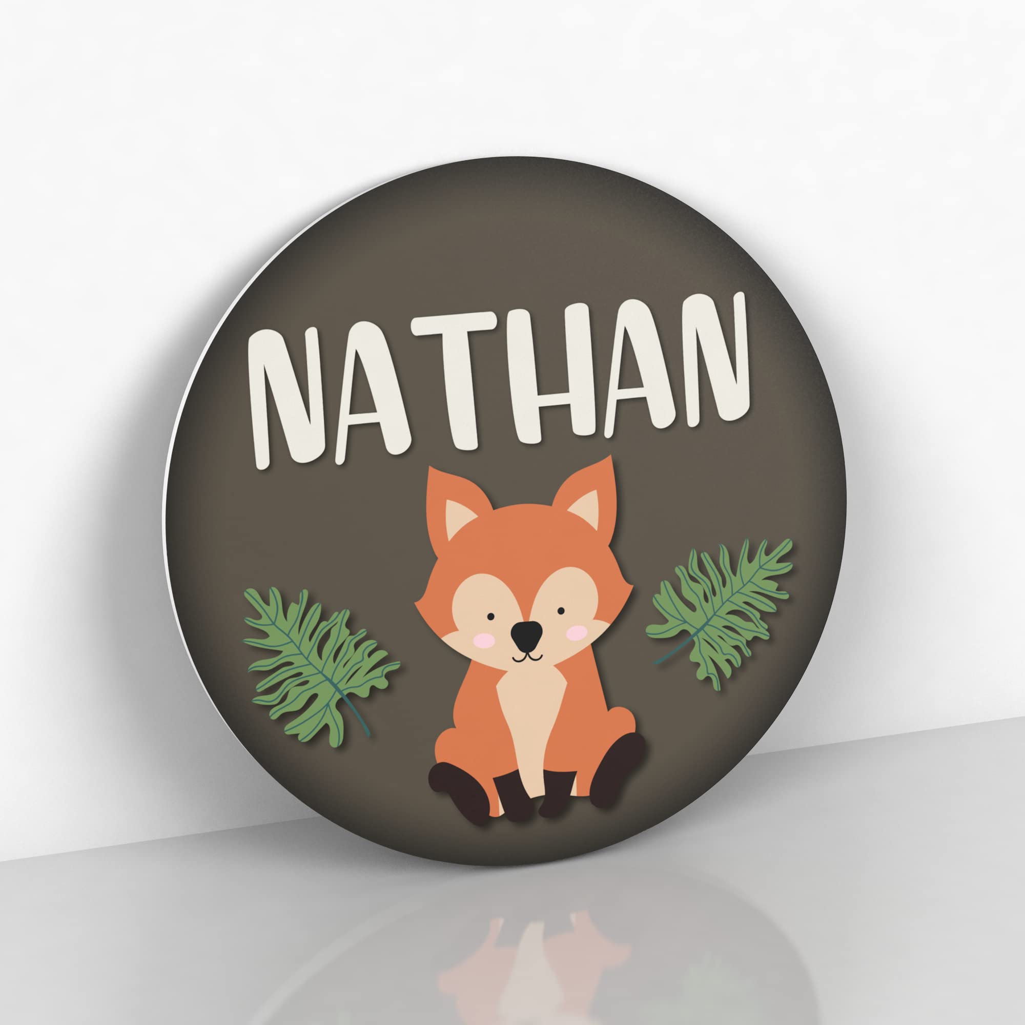Woodland Fox Nursery Name Sign - Personalized Baby Room Decor, 20 Inch Round Wooden Wall Art for Nursery, Kids Bedroom & Baby Shower Gifts