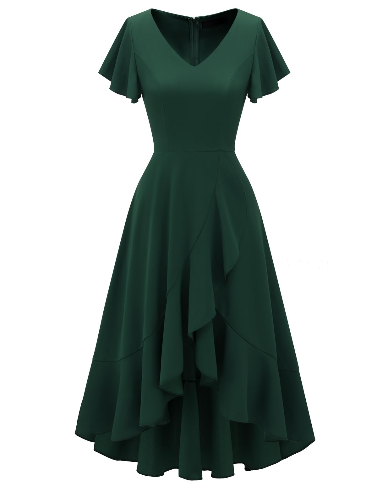 DRESSTELLS Women's Cocktail Dresses 2025 | Formal Wedding Guest Dress with Ruffle Details | V-Neck Vintage Evening Gown for Prom, Party & Special Occasions