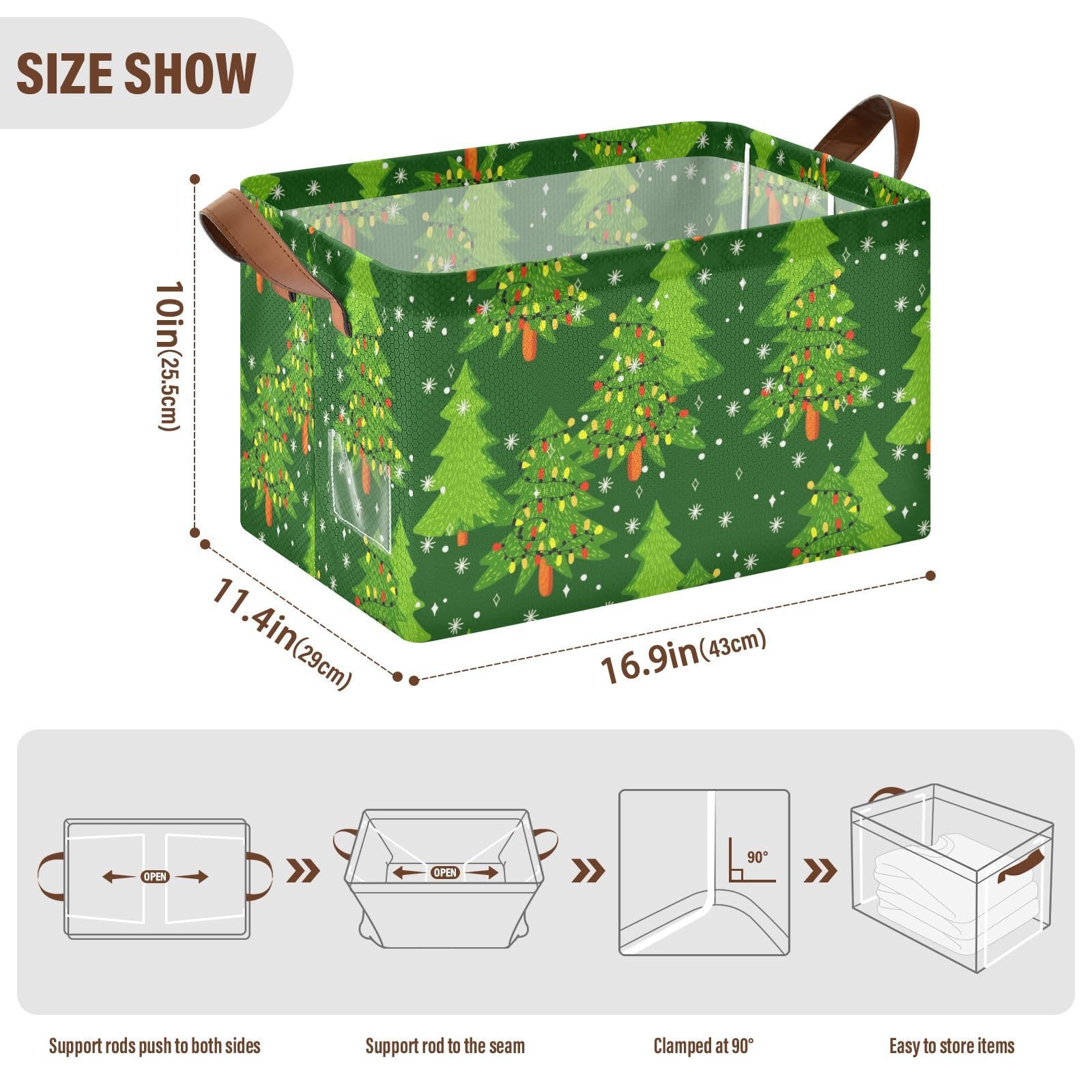 Foldable Storage Baskets with Handles - 2 Pack Collapsible Storage Bins for Christmas Decor, Clothes, Home & Office Organization | Space-Saving Shelf Organizer for Holiday Decorations & Year-Round Use