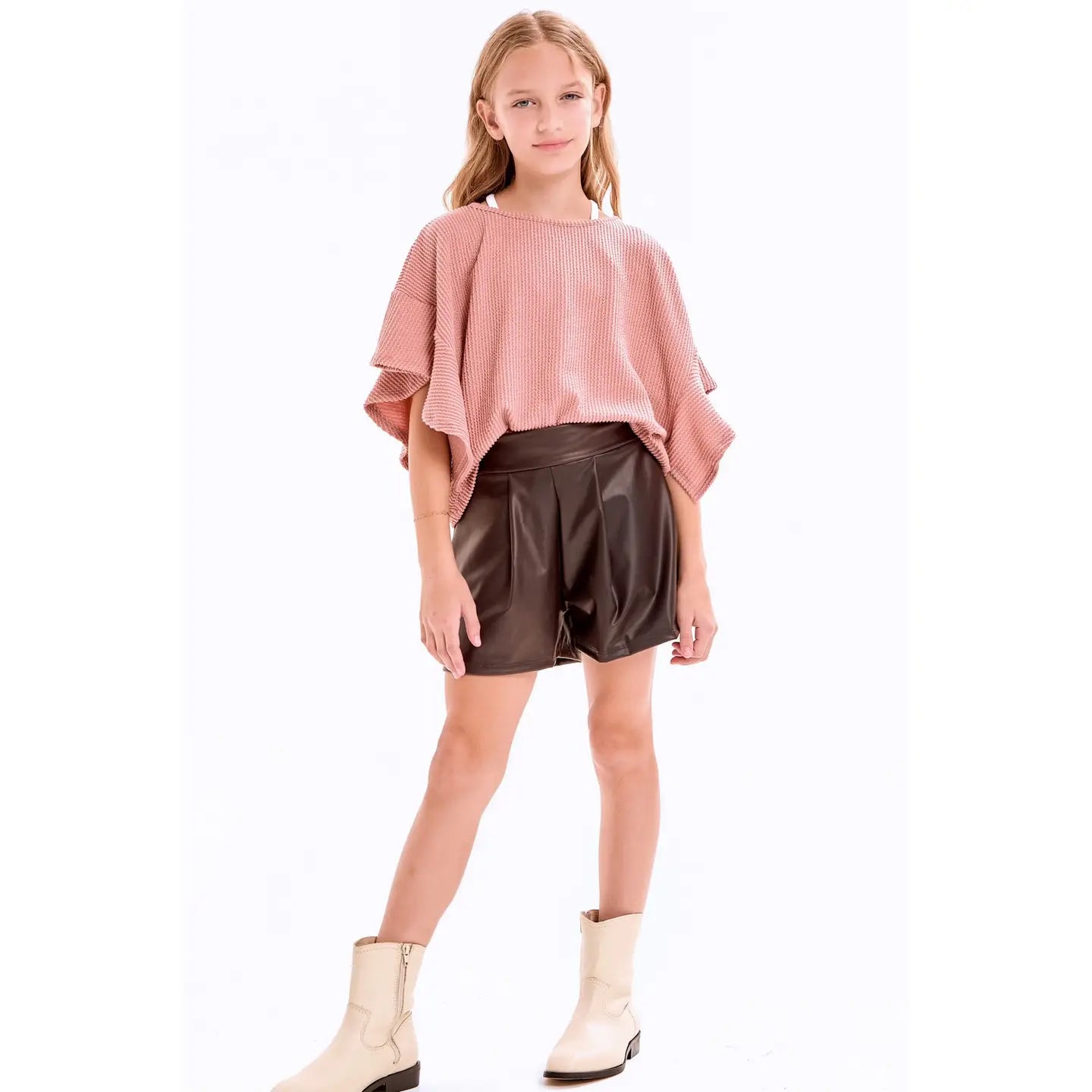 Elegant Embossed Ruffle Sleeve Pullover Sweater in Mauve Pink | Women's Casual Knit Top for Fall & Winter | Perfect for Office, Date Night & Holiday Outfits