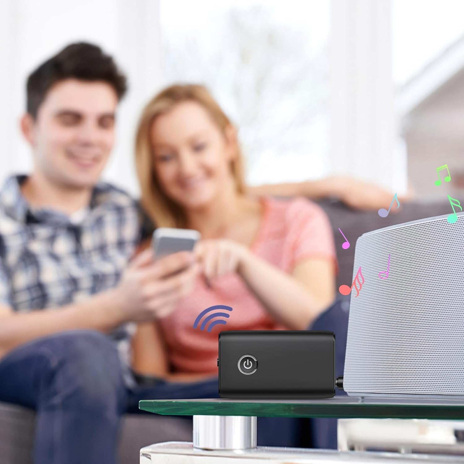 OQIMAX Bluetooth 5.3 Transmitter Receiver - 2-in-1 Wireless Audio Adapter with Low Latency & Noise Reduction, Plug & Play for TV, PC, Headphones, Speakers & Stereo Systems - Perfect for Home Entertainment & Gaming