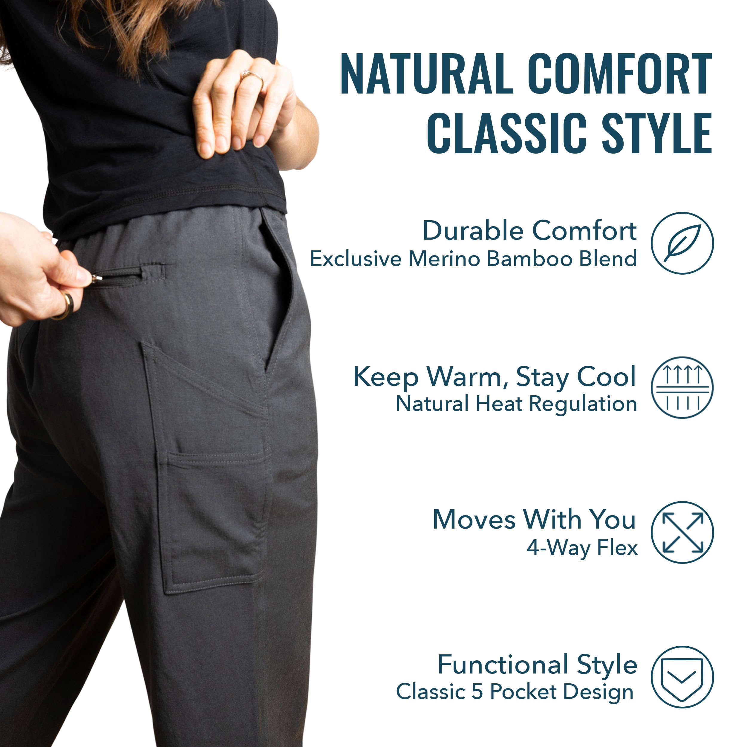 Women's Merino Wool Travel Pants - Soft & Breathable Longhaul Weekender Trousers for Airplane, Road Trips & Casual Outings