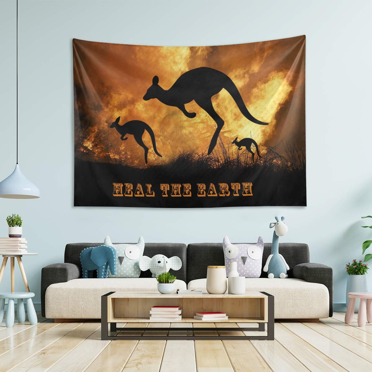 Bushfire Forest Kangaroos Wall Tapestry - Large 80x60 Inch Animal Tapestry Wall Hanging for Bedroom Decor, Living Room & Dorm Room Aesthetic - Perfect for Boho Home Decor and Nature-Inspired Interior Design