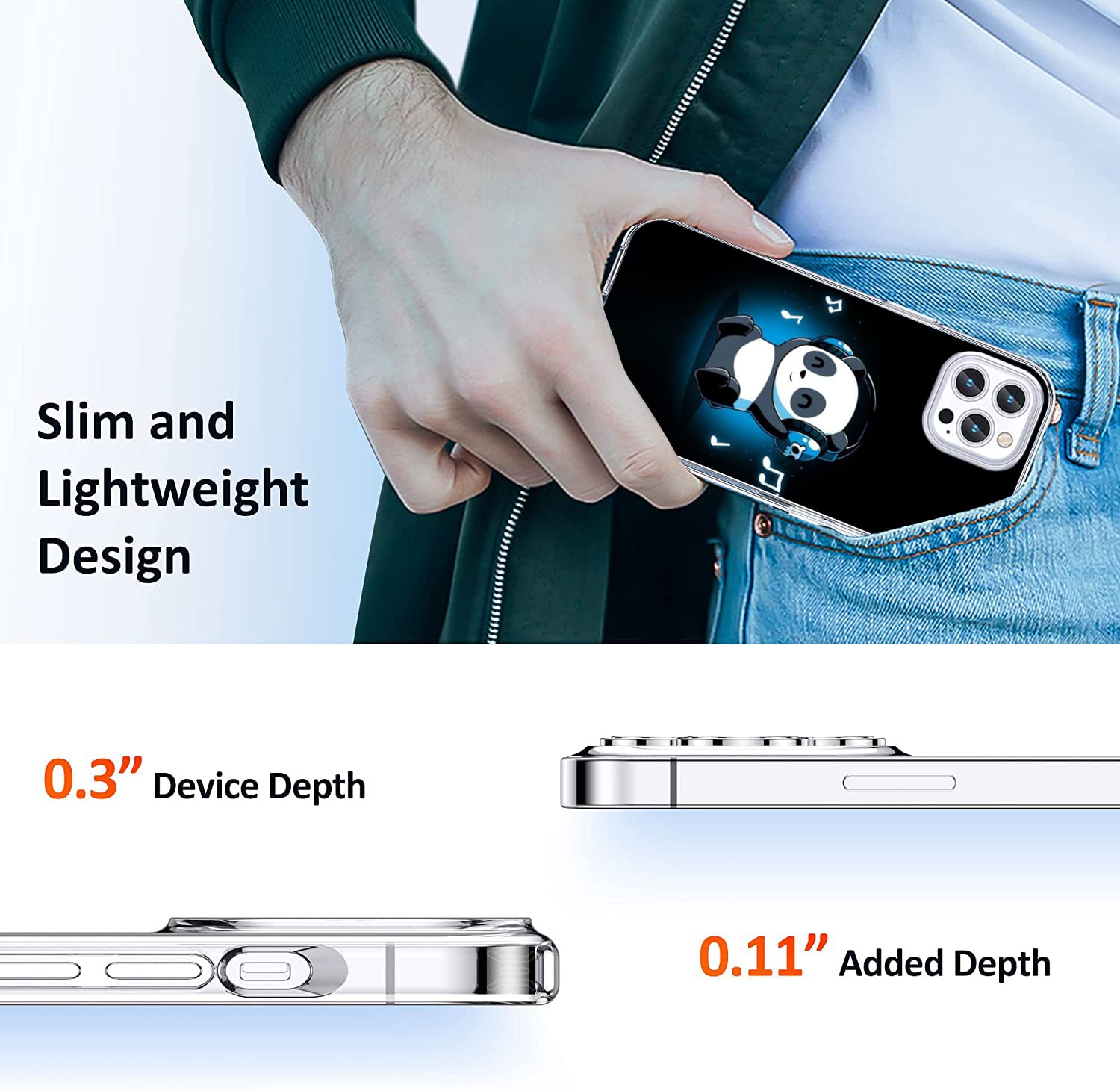 Cute Funny Cartoon Music Panda Clear TPU Case for iPhone 13 Pro - Shockproof Slim Soft Protective Cover for Women & Men - Perfect Gift Idea for Music Lovers & Panda Fans - Great for Daily Use, Work, School & Travel