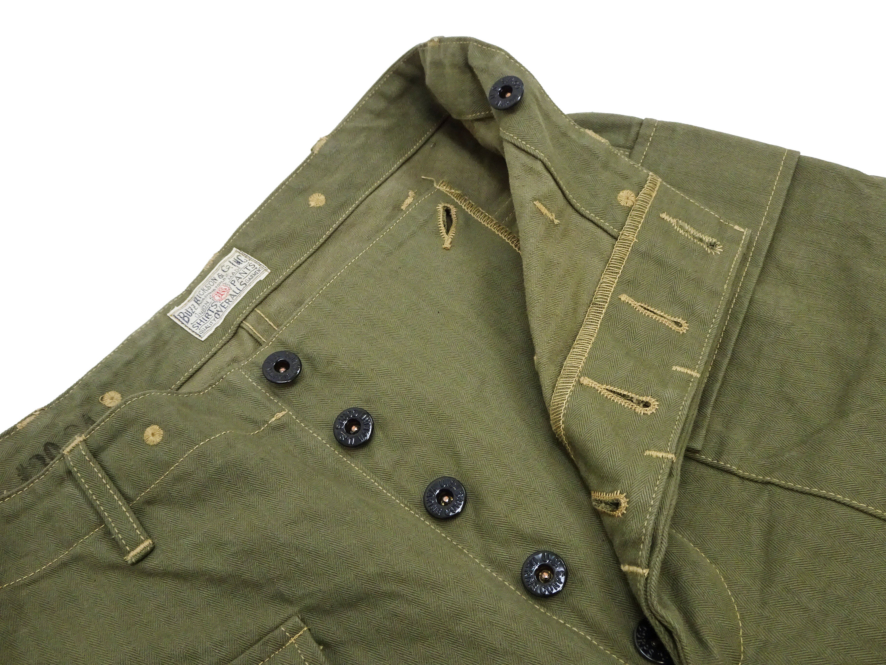 Buzz Rickson USMC P44 Combat Cargo Pants - Men's Herringbone Twill (HBT) Military Trousers BR42501 in Olive Green | Durable Tactical Pants for Outdoor, Hiking & Workwear