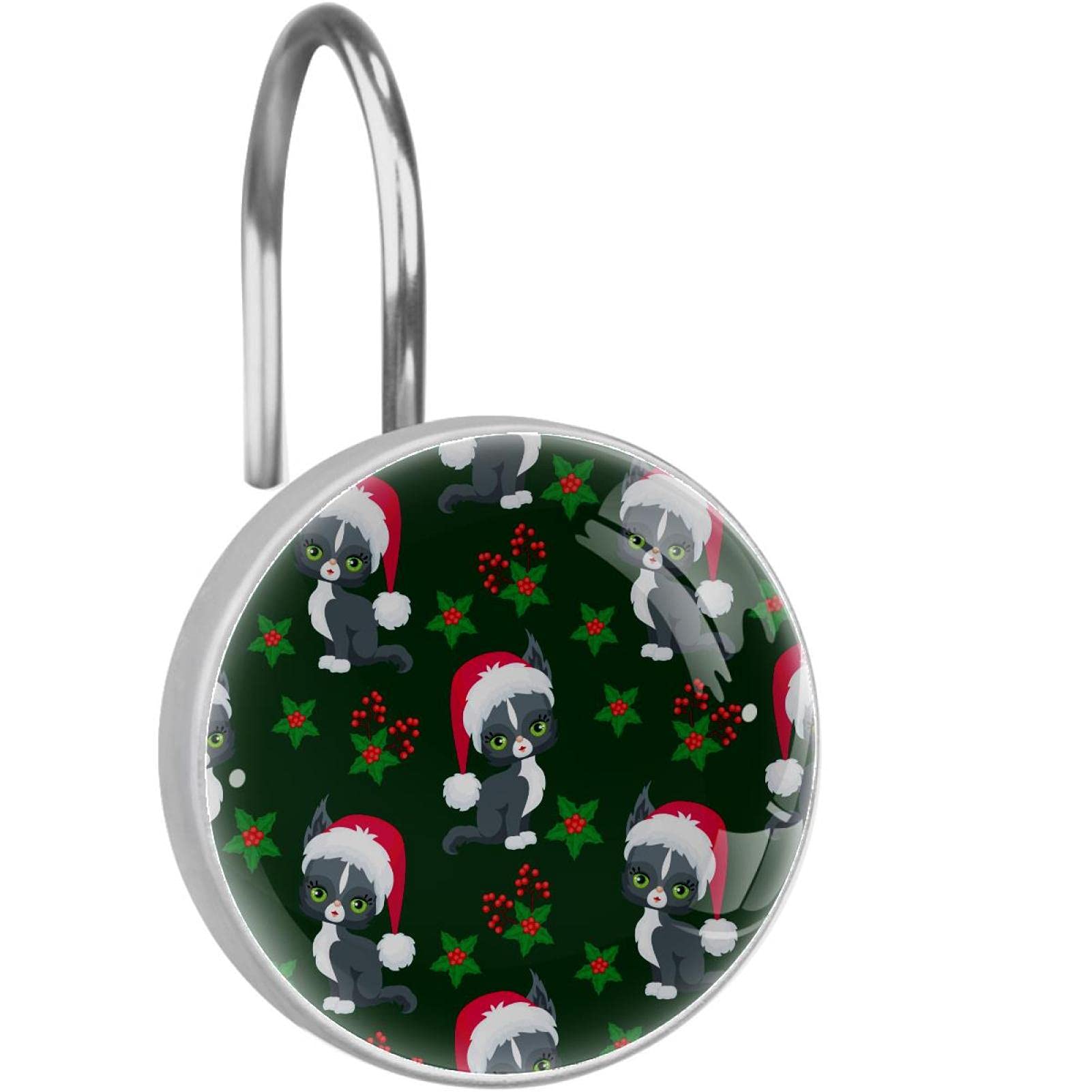 Christmas Cat Shower Curtain Hooks with Hats - 12 Pack Bathroom Decor Hooks for Holiday Themed Bathroom Decorations - Perfect for Christmas Bathroom Decor, Festive Shower Accessories, and Seasonal Home Styling
