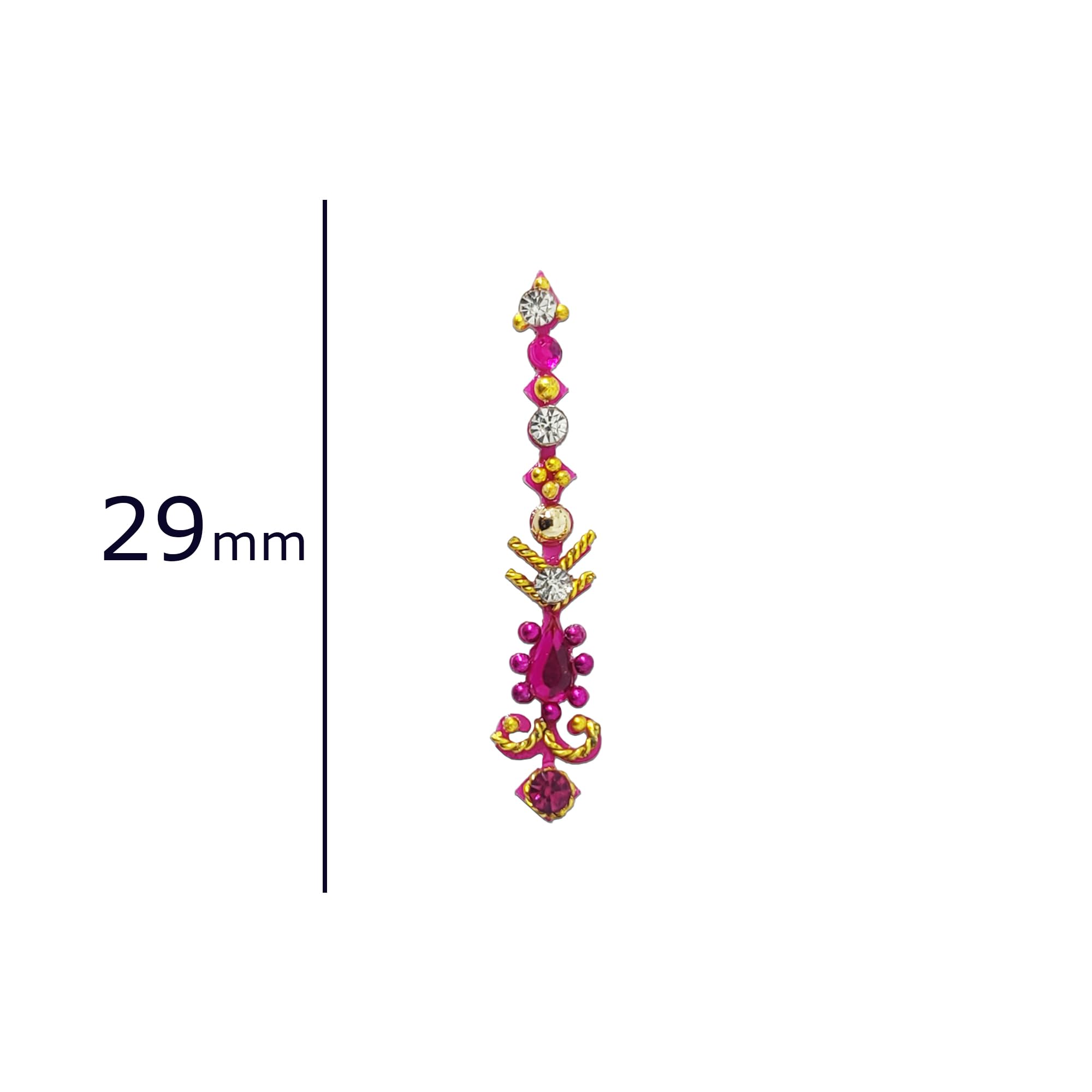 Comet Busters Pink and Blue Long Bindi for Women - 26mm Indian Forehead Jewelry (BV016) | Perfect for Diwali, Weddings & Festive Occasions