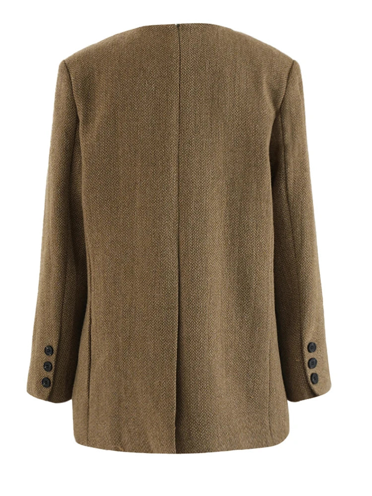 Women's Big Size Khaki Blazer & Wide Leg Pants Two-Piece Suit - O Neck Long Sleeve Fashion Set for Spring Autumn 2025 | Office Wear, Business Casual & Special Occasion Outfits