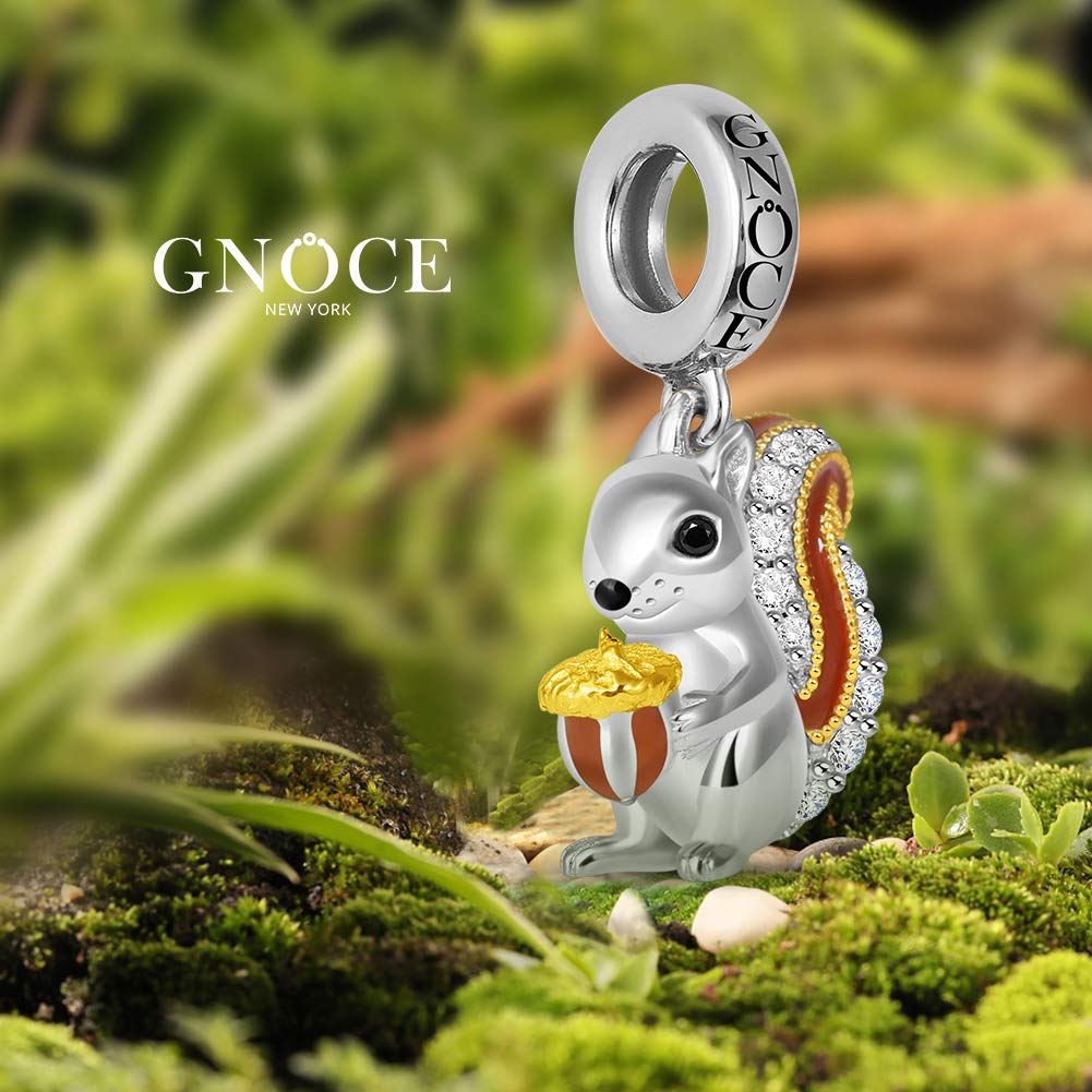 GNOCE Sterling Silver Squirrel Charm Pendant with CZ Stones - Cute Animal Jewelry for Women & Girls - Perfect for Bracelets, Necklaces & DIY Jewelry Making - Great Gift for Nature Lovers & Animal Enthusiasts