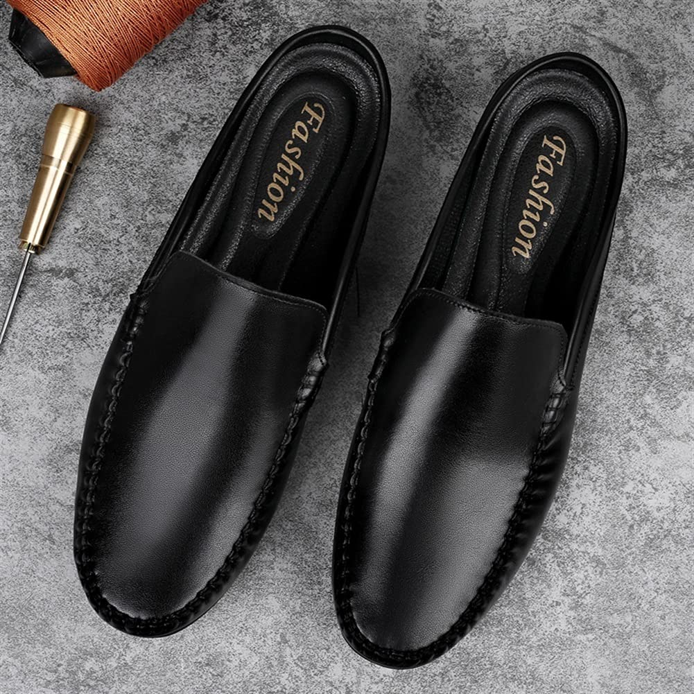 HOOENG Men's Breathable Leather Loafers - Slip On Driving Moccasins with Anti-Slip Sole | Lightweight Comfort Shoes for Walking, Work & Casual Wear (Black, Size 9)