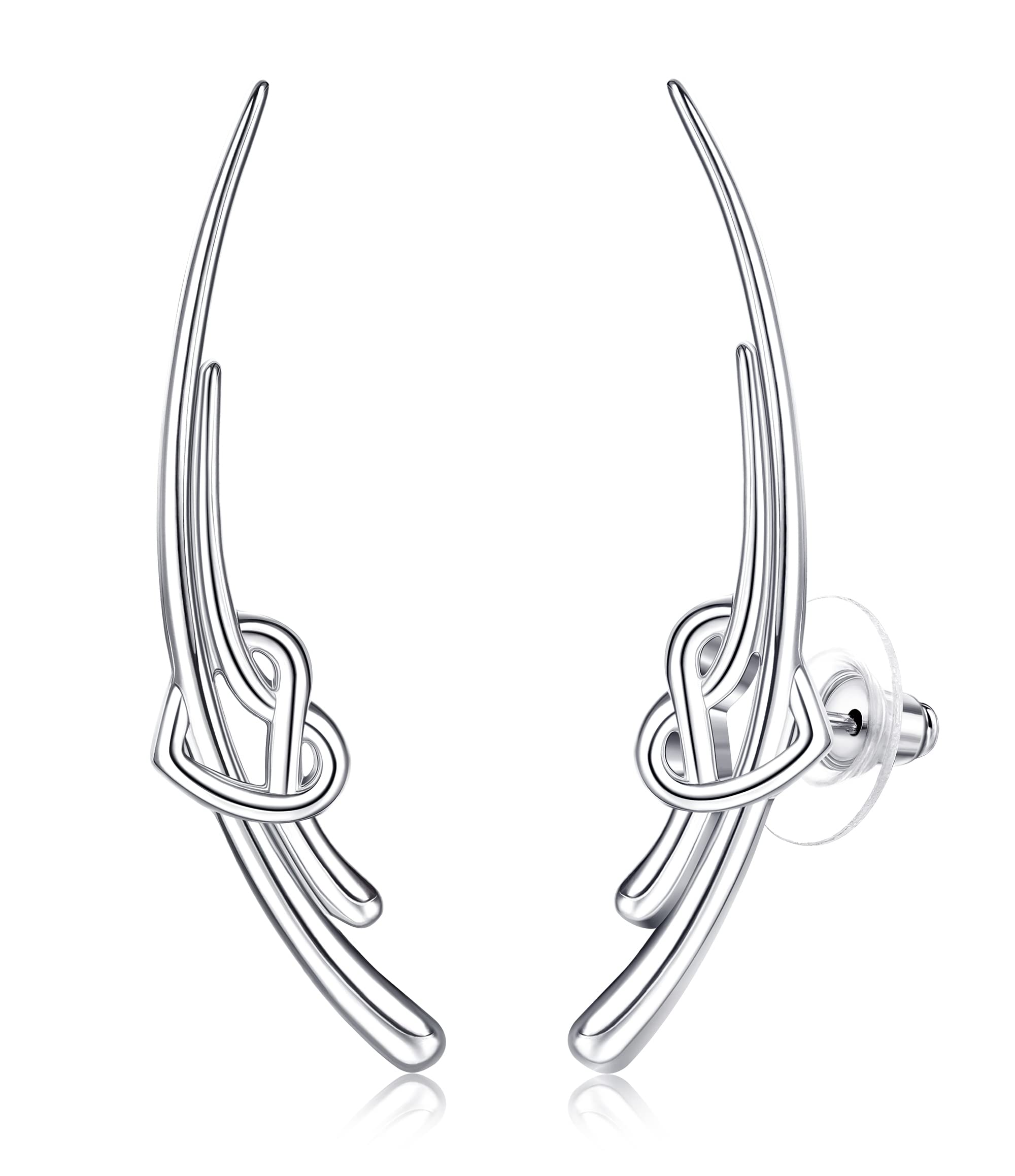 MUSECLOUD 925 Sterling Silver Celtic Knot Heart Love Ear Crawler Earrings for Women - Cartilage Studs, Helix Earrings, Good Luck Climber Studs - Perfect for Everyday Wear, Date Nights & Special Occasions