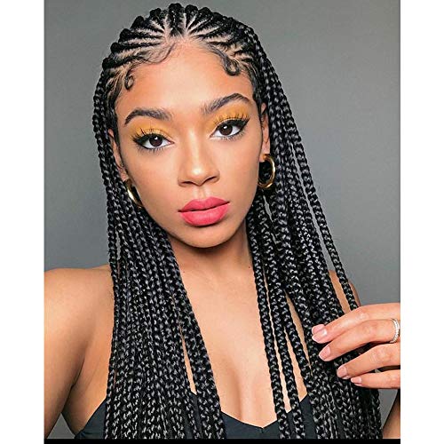 Imeya 18 Inch Long Braiding Wigs 13x4 Lace Front Wig for Black Women - Natural Black Hand Braided Box Braids with Baby Hair & Middle Part - 180% Density Micro Braids for Daily Use, Protective Style, Cosplay & Special Occasions