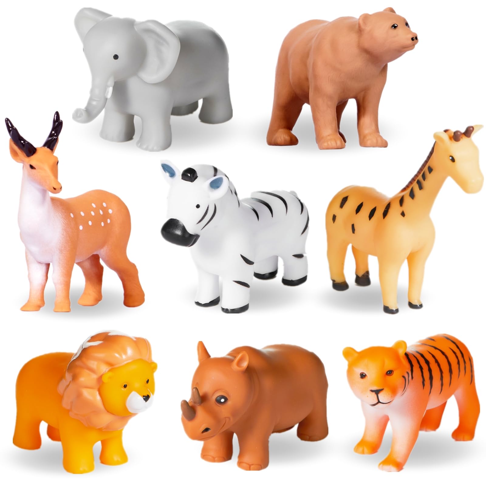 Best Baby Bath Toys for Infants 6-12 Months & Toddlers 1-3 Years - No Hole Bathtub Toys Set with Mesh Bag (Wild Animals, 8 Pcs) - Fun Bath Time Learning & Sensory Play for Kids